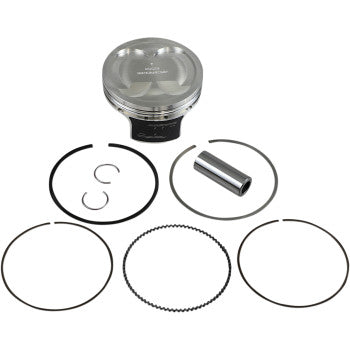 The Can Am Piston Kit 92.00 mm by Wiseco includes a 4-stroke piston, wrist pin, two circlips, and four piston rings, all displayed on a white background.