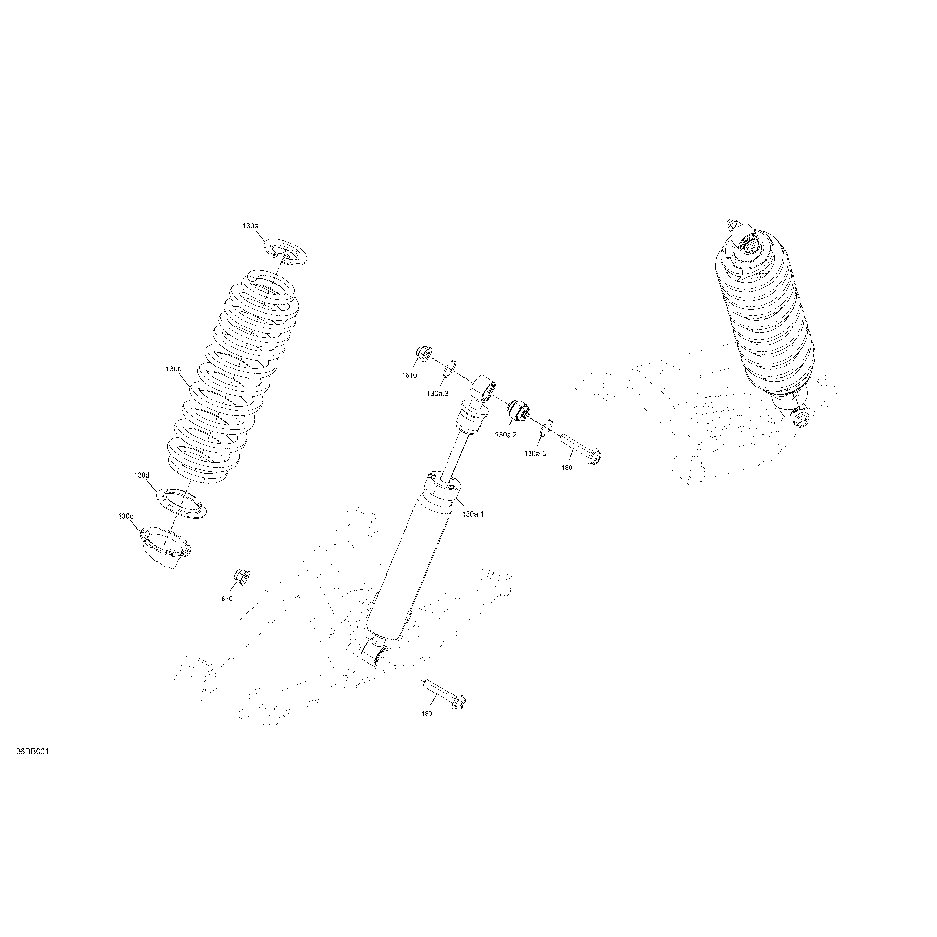 An Image of a Genuine Can-Am Parts Schematic Diagram showing the schematic - SUSPENSION - REAR SHOCKS