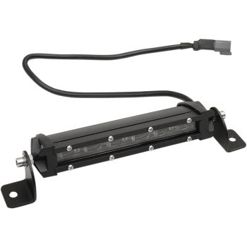 The Brite-Lites Light Bar 6 LED 7.5" features high-output LEDs in a black metal housing with IP67 rating, adjustable mounting brackets, and a power cable with plug connector.