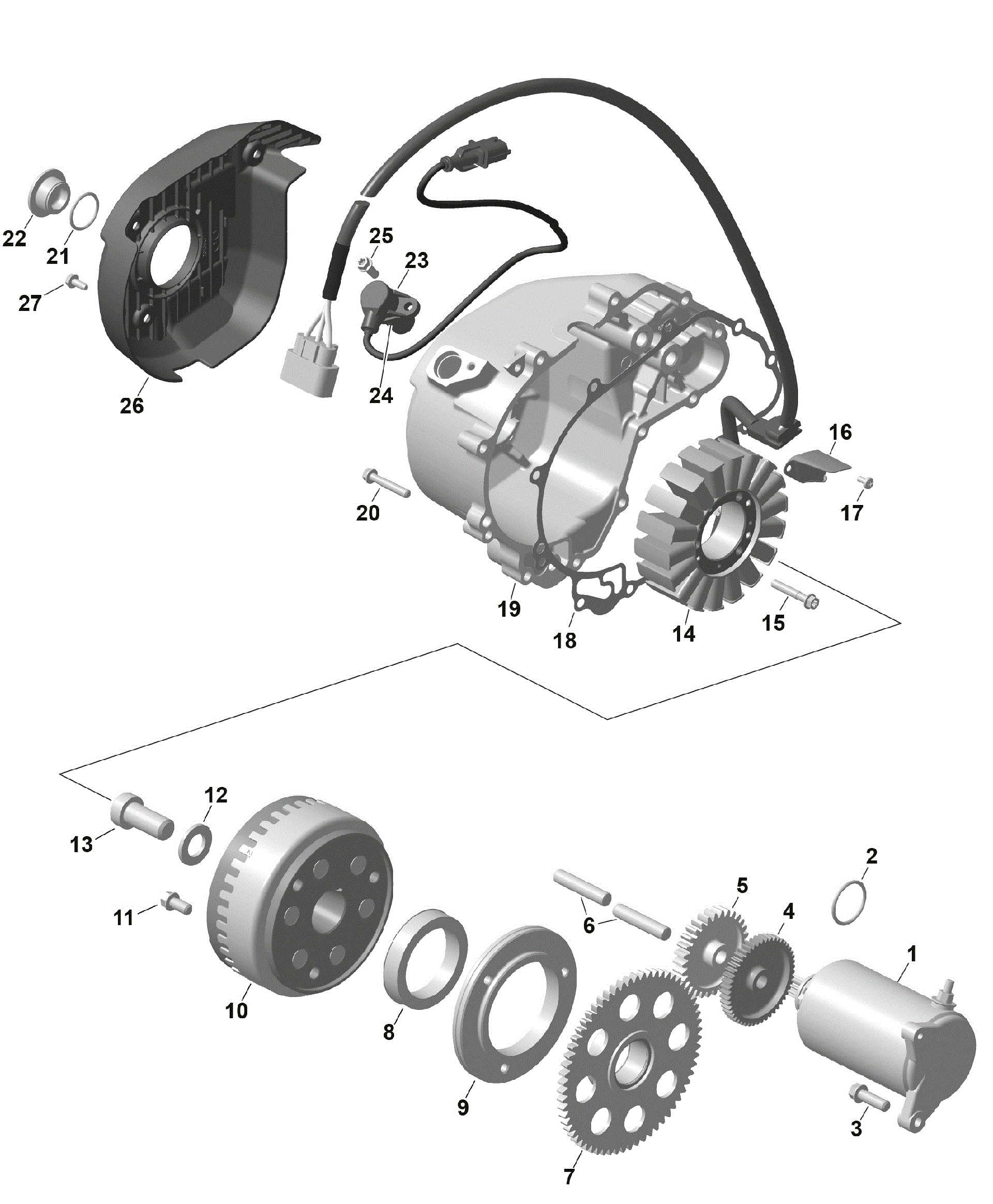 An Image of a Genuine Can-Am Parts Schematic Diagram showing the schematic - ROTAX - MAGNETO AND ELECTRIC STARTER