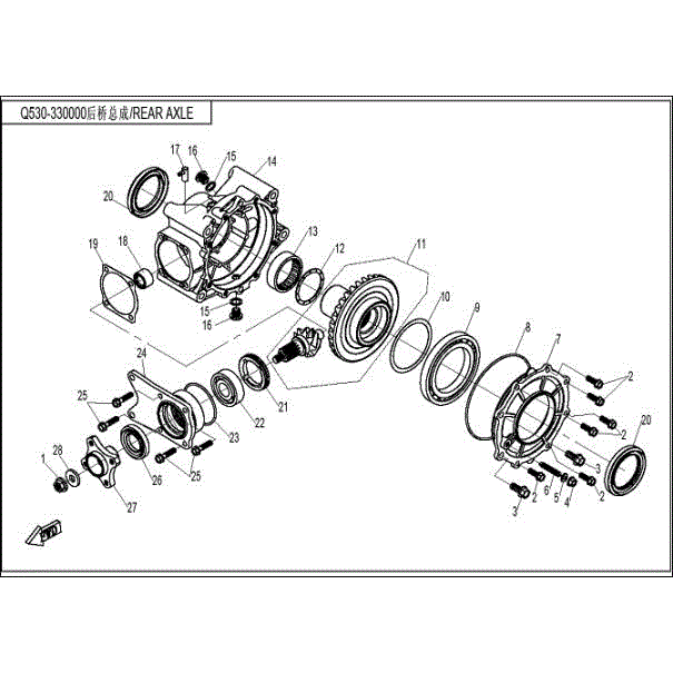 An Image of a Genuine CFMOTO Parts Schematic Diagram showing the schematic - REAR DIFFERENTIAL - 2015 CFMOTO ZFORCE 800 EX