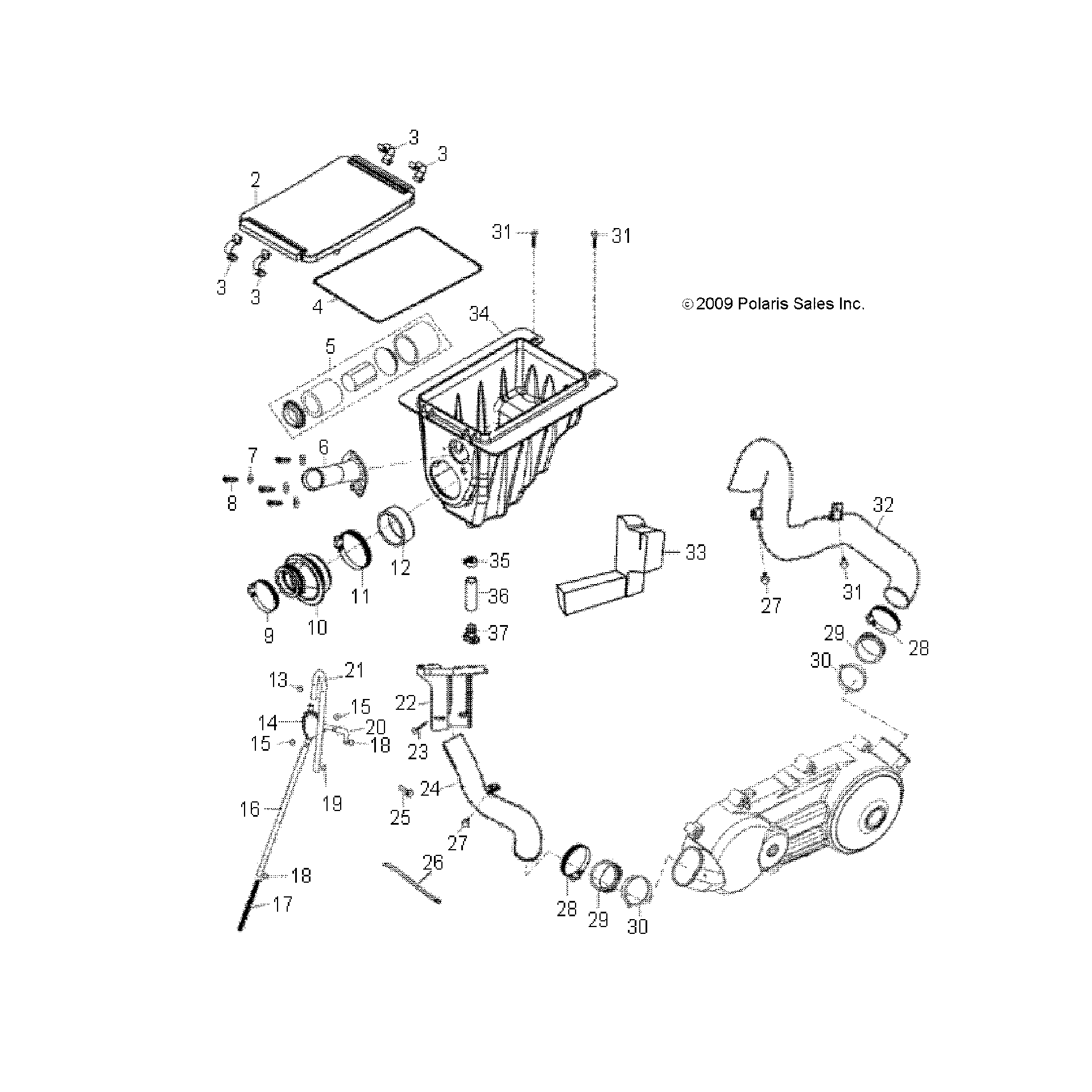 An Image of a Genuine Polaris Parts Schematic Diagram showing the schematic - ENGINE: AIR INTAKE SYSTEM - 2021 POLARIS PHOENIX 200