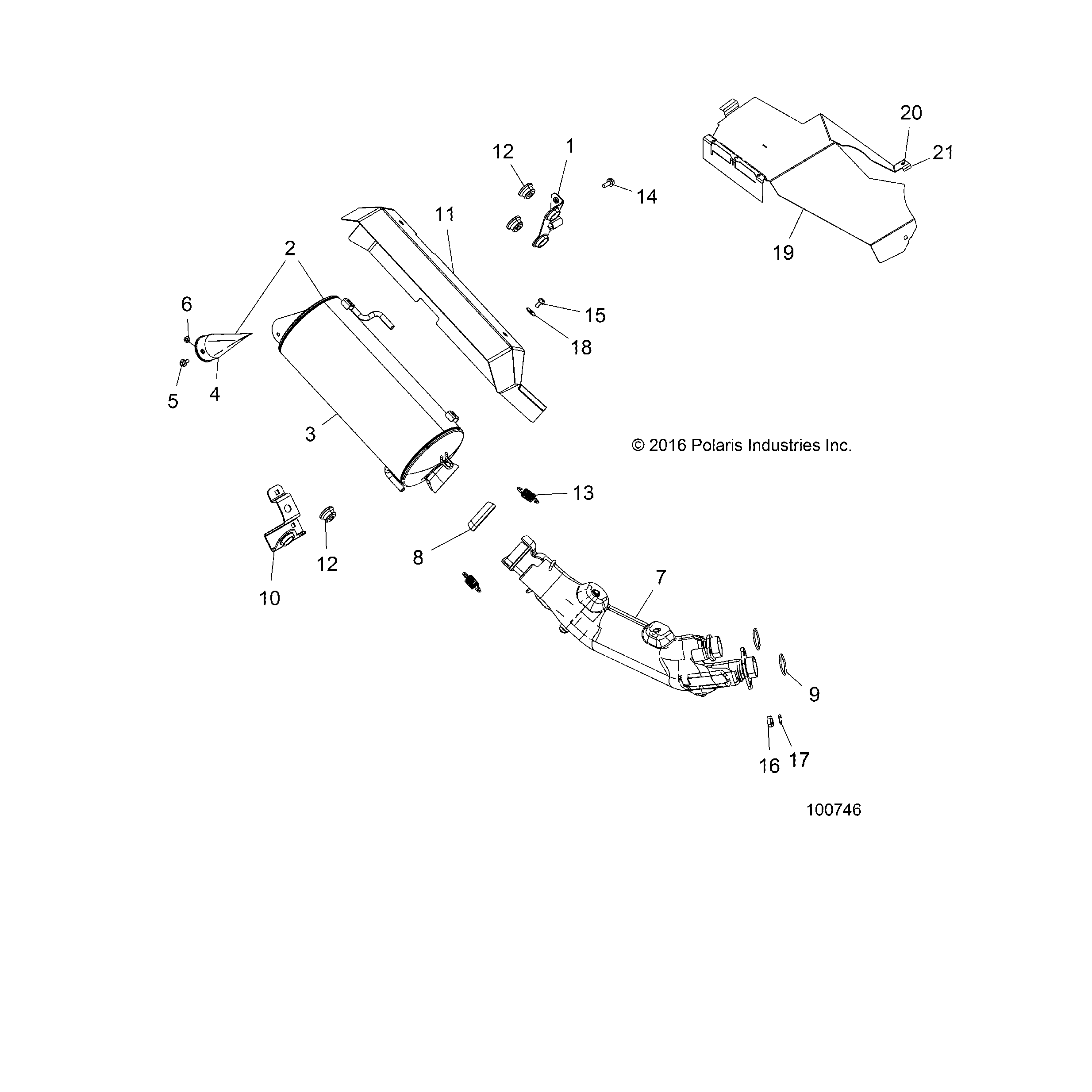 An Image of a Genuine Polaris Parts Schematic Diagram showing the schematic - ENGINE: EXHAUST - 2018 POLARIS SPORTSMAN 850 SP