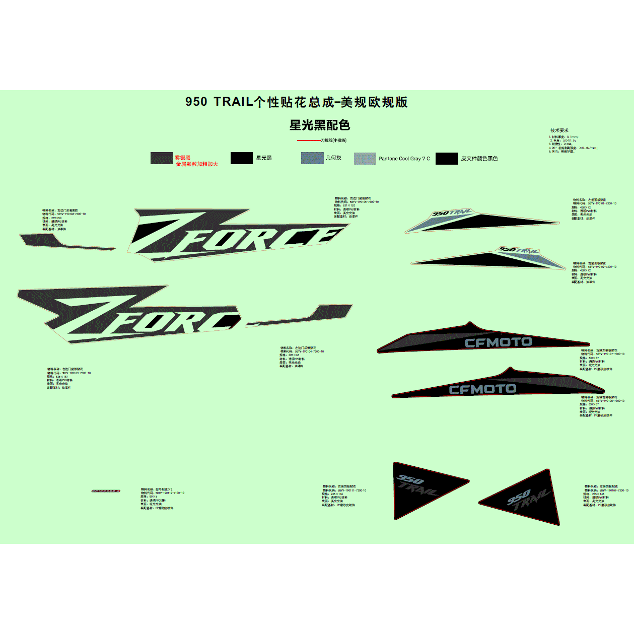 An Image of a Genuine CFMOTO Parts Schematic Diagram showing the schematic - DECAL - 2024 CFMOTO ZFORCE 950 Trail