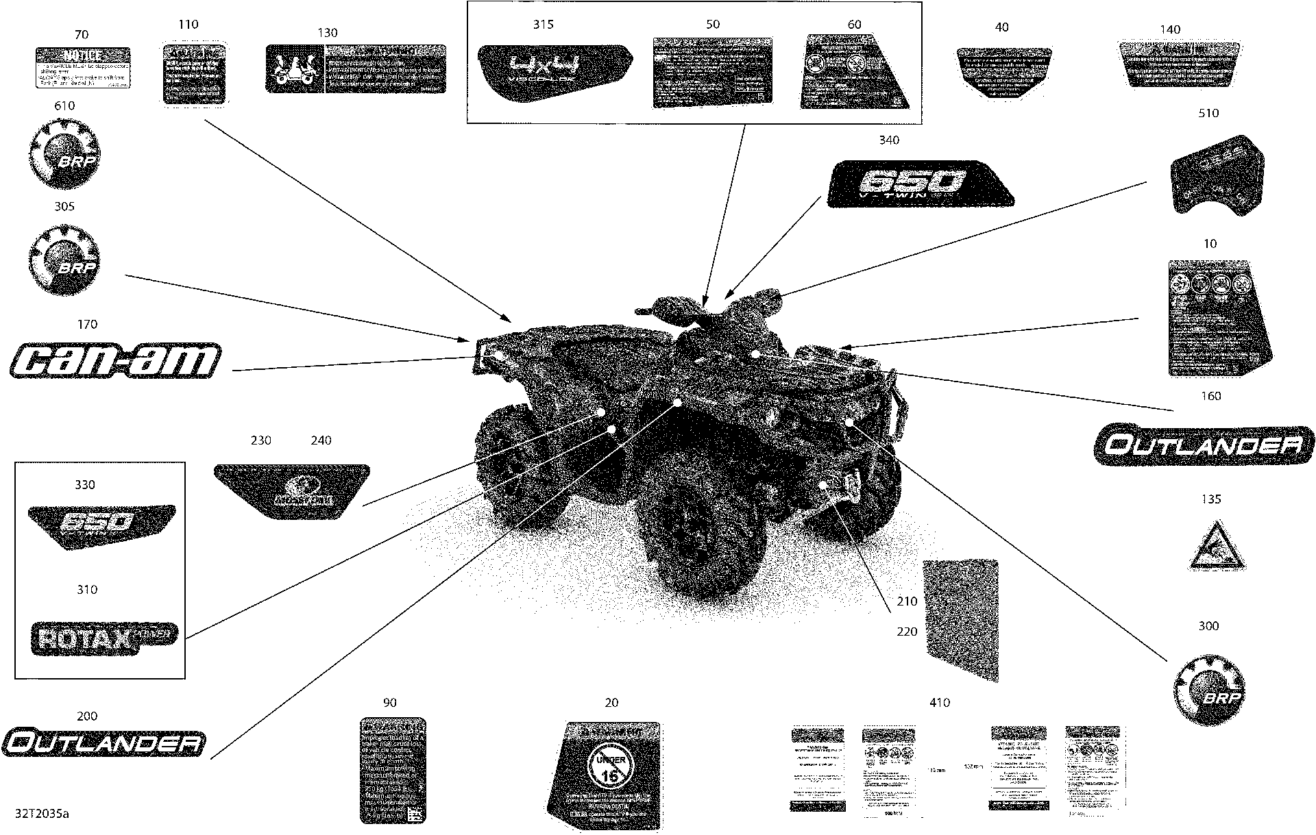 An Image of a Genuine Can-Am Parts Schematic Diagram showing the schematic - DECALS - MOSSY OAK EDITION
