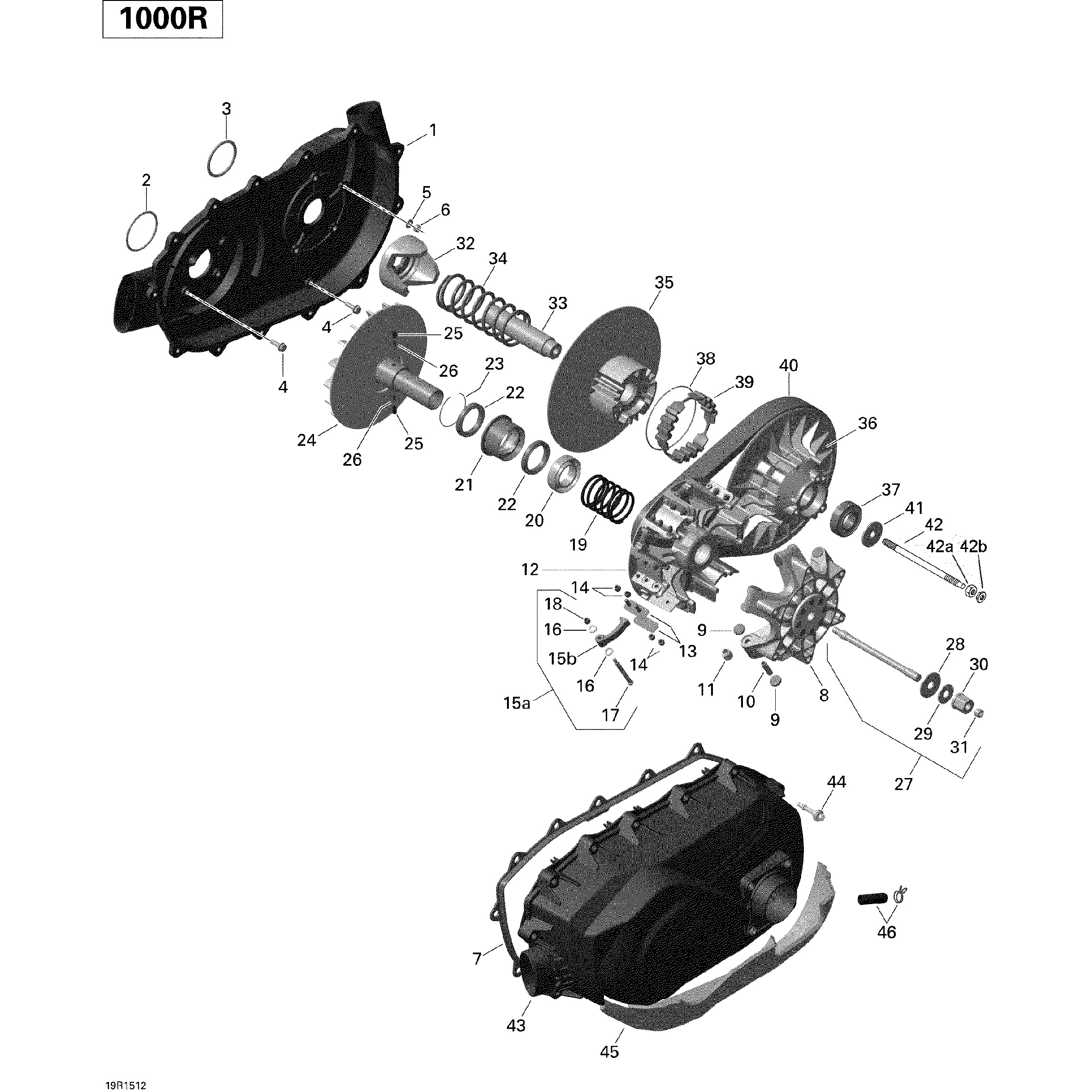 An Image of a Genuine Can-Am Parts Schematic Diagram showing the schematic - TRANSMISSION _19R1512