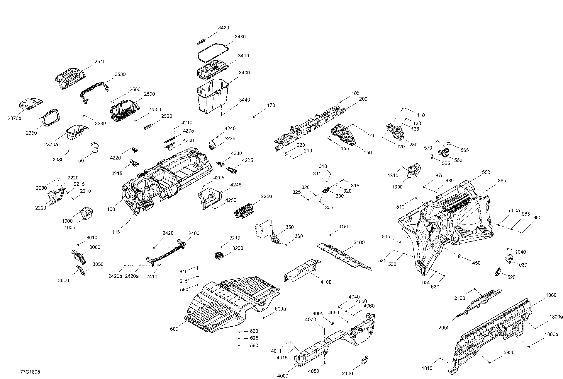 An Image of a Genuine Can-Am Parts Schematic Diagram showing the schematic - CAB INTERIOR DEFENDER NON MAX - PACKAGE CAB