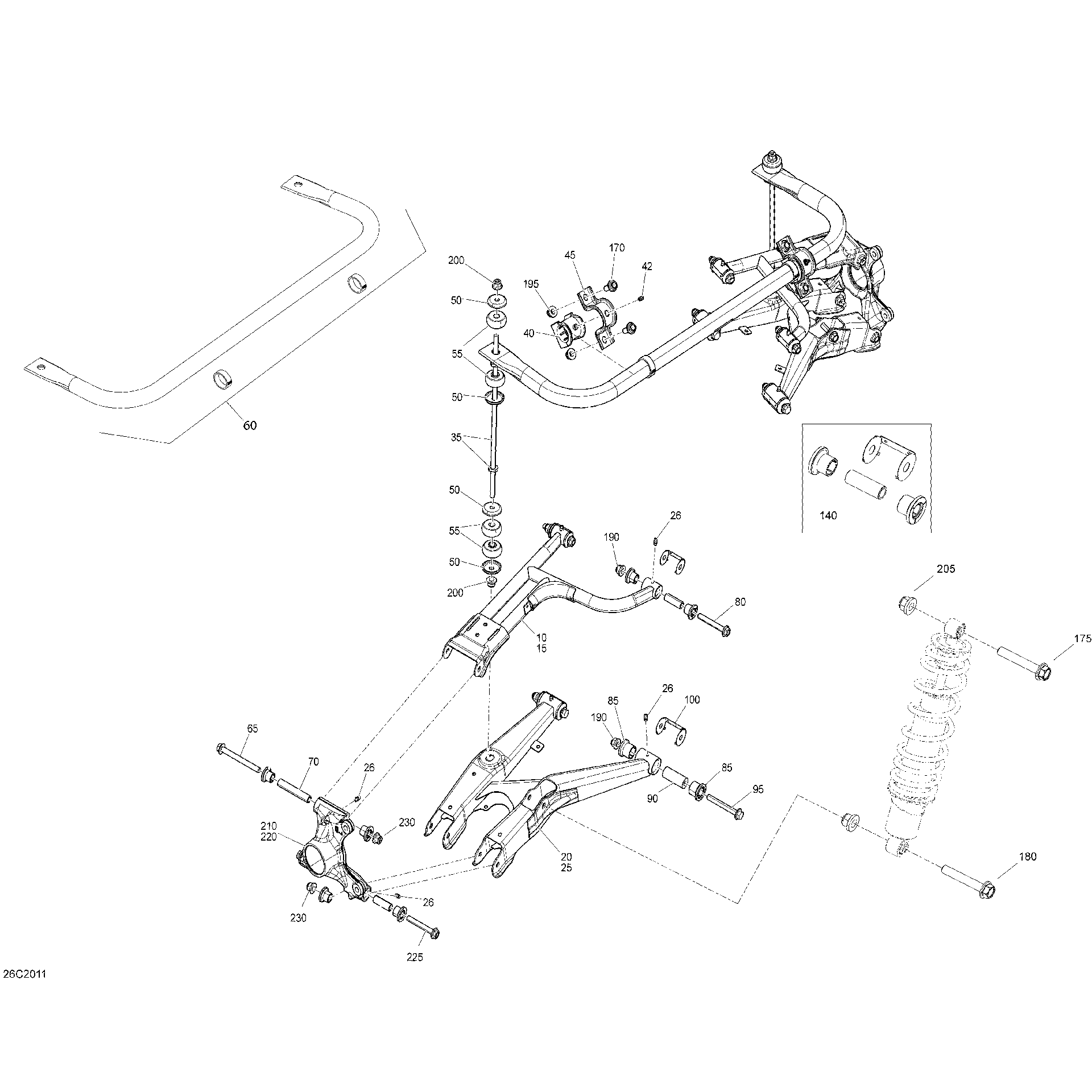 An Image of a Genuine Can-Am Parts Schematic Diagram showing the schematic - SUSPENSION REAR