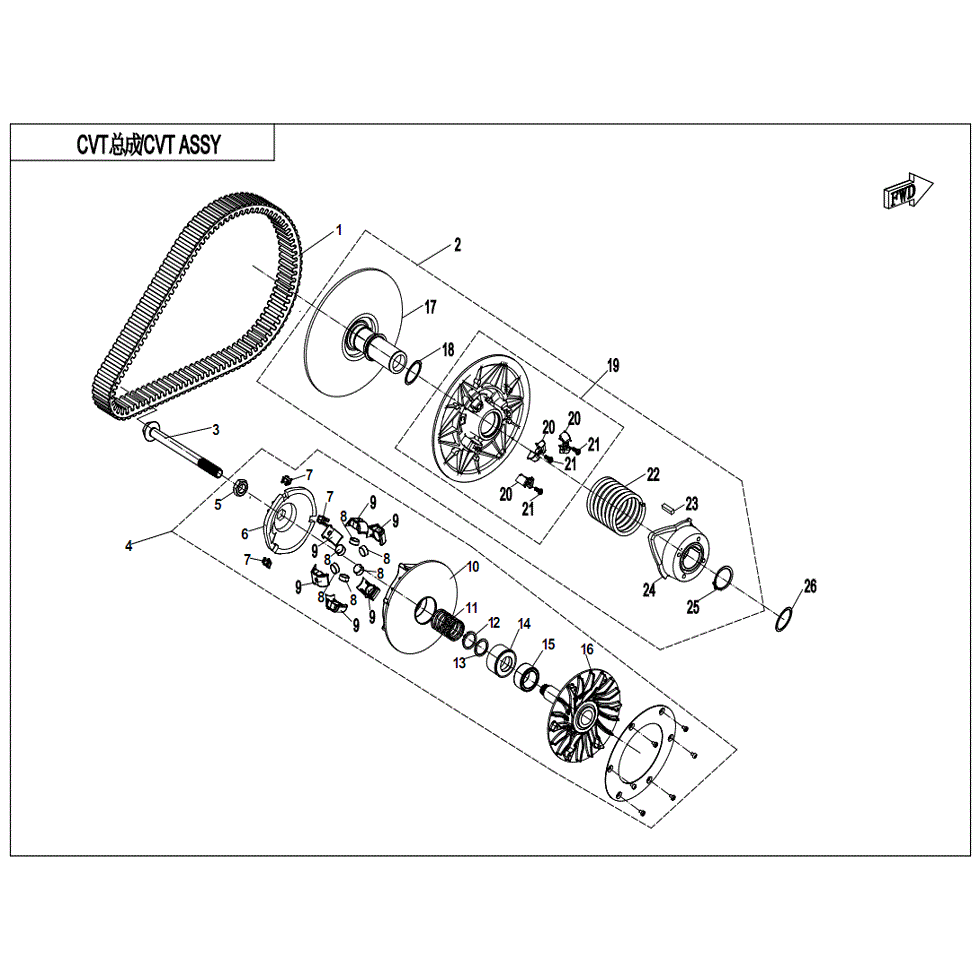 An Image of a Genuine CFMOTO Parts Schematic Diagram showing the schematic - CVT ASSY. - 2022 CFMOTO UFORCE 1000