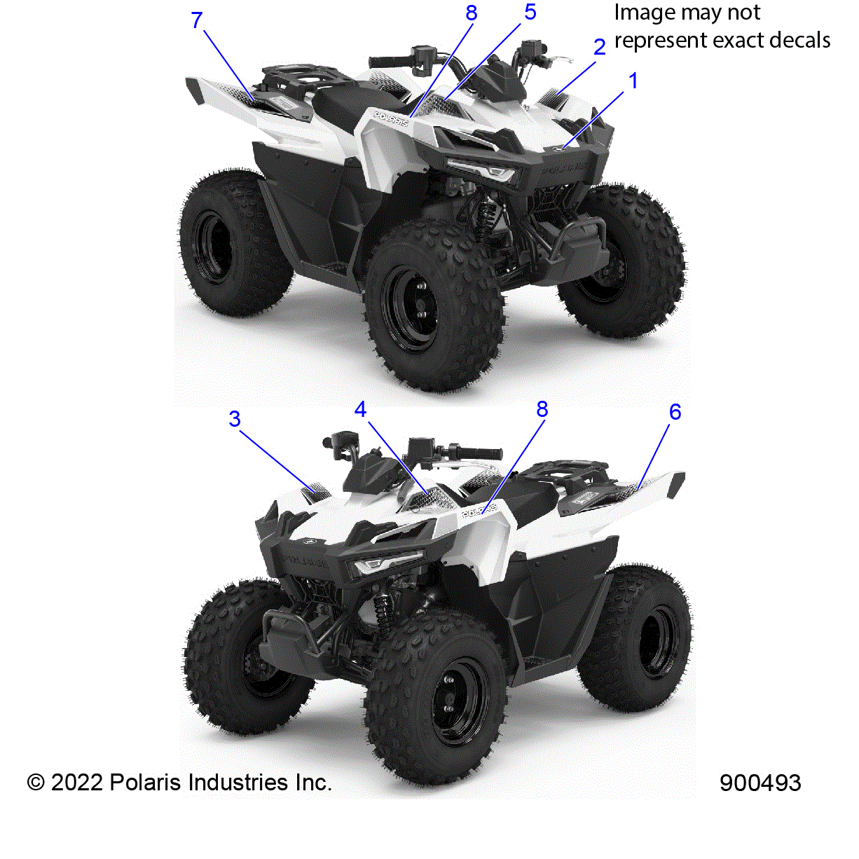 An Image of a Genuine Polaris Parts Schematic Diagram showing the schematic - BODY: DECALS GRAPHICS - 2023 POLARIS OUTLAW 70