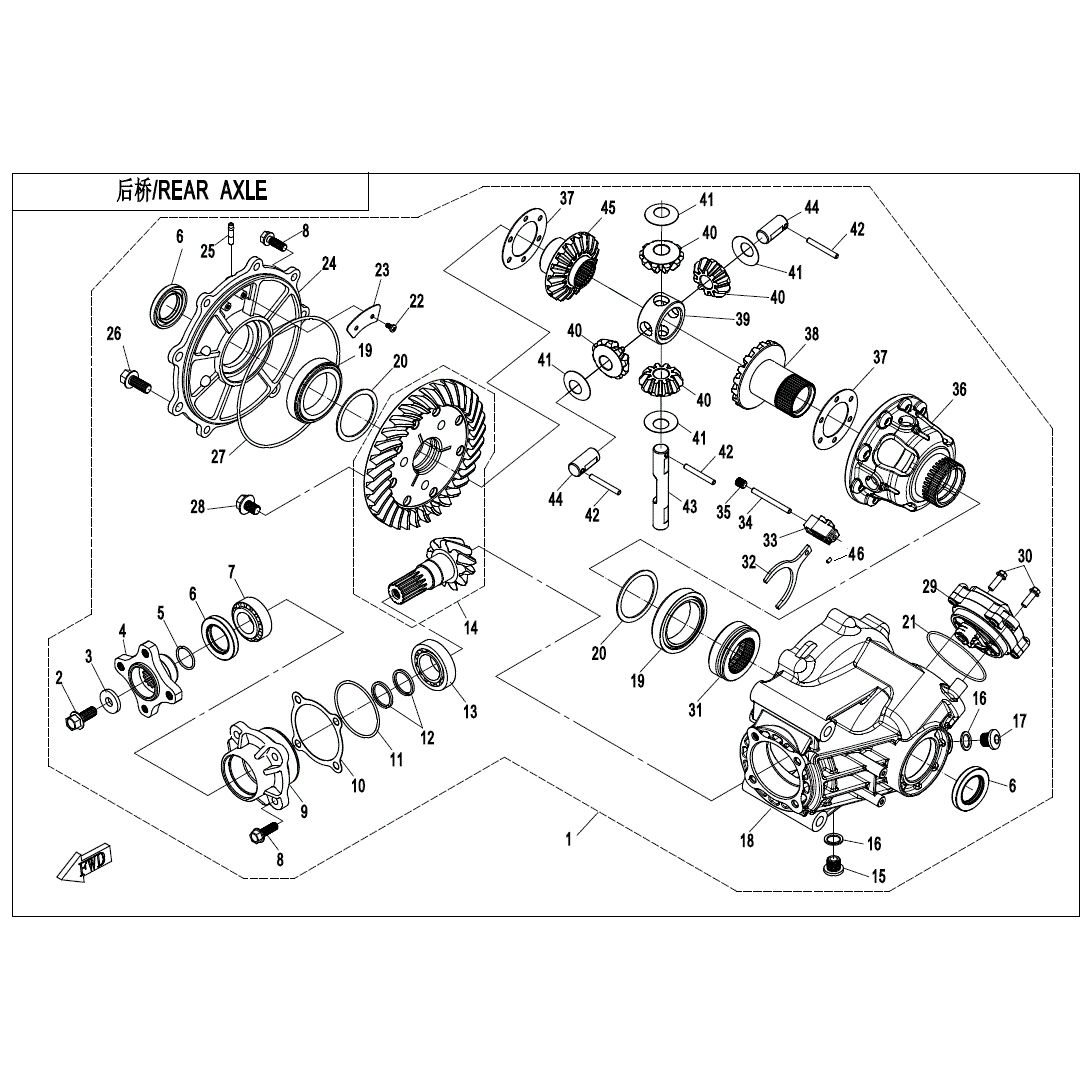 An Image of a Genuine CFMOTO Parts Schematic Diagram showing the schematic - REAR AXLE - 2025 CFMOTO UFORCE 800 XL