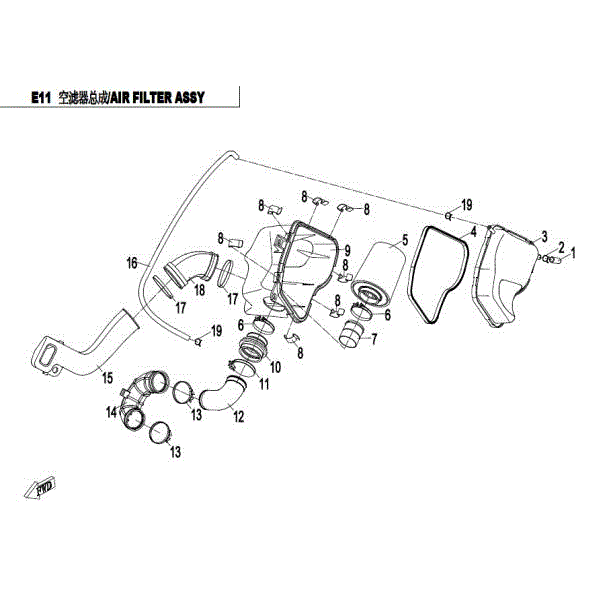 An Image of a Genuine CFMOTO Parts Schematic Diagram showing the schematic - AIR FILTER ASSY - 2016 CFMOTO ZFORCE 500