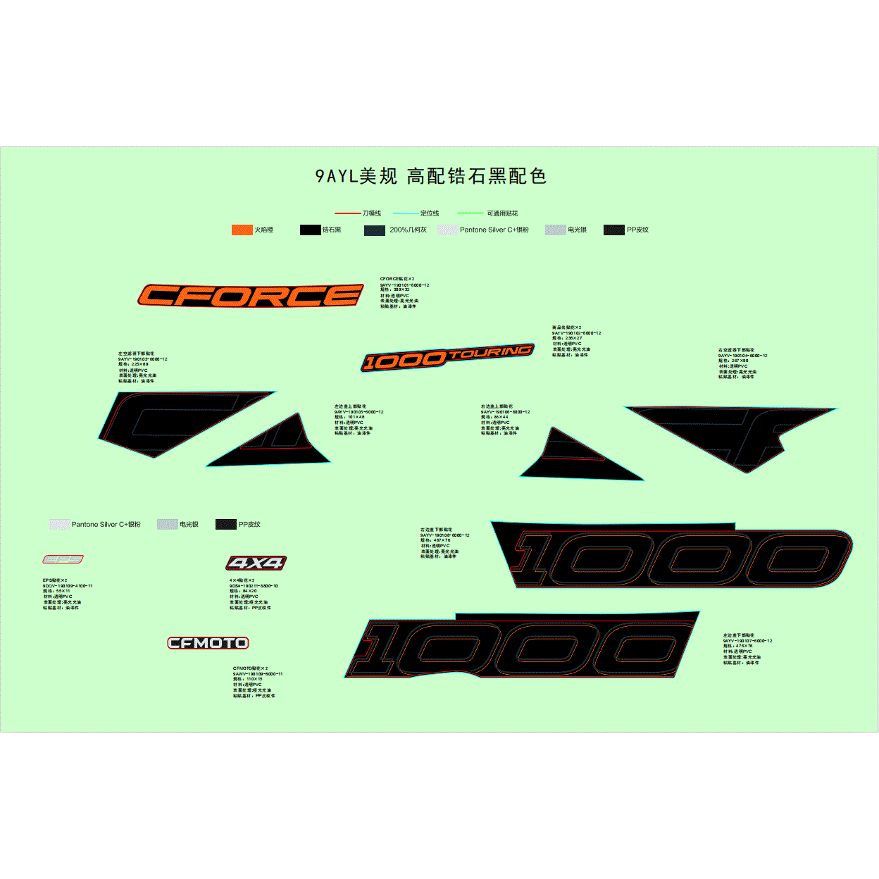 An Image of a genuine CFMOTO Parts Schematic Diagram showing the group - DECAL - 2025 CFMOTO CFORCE 1000 TOURING