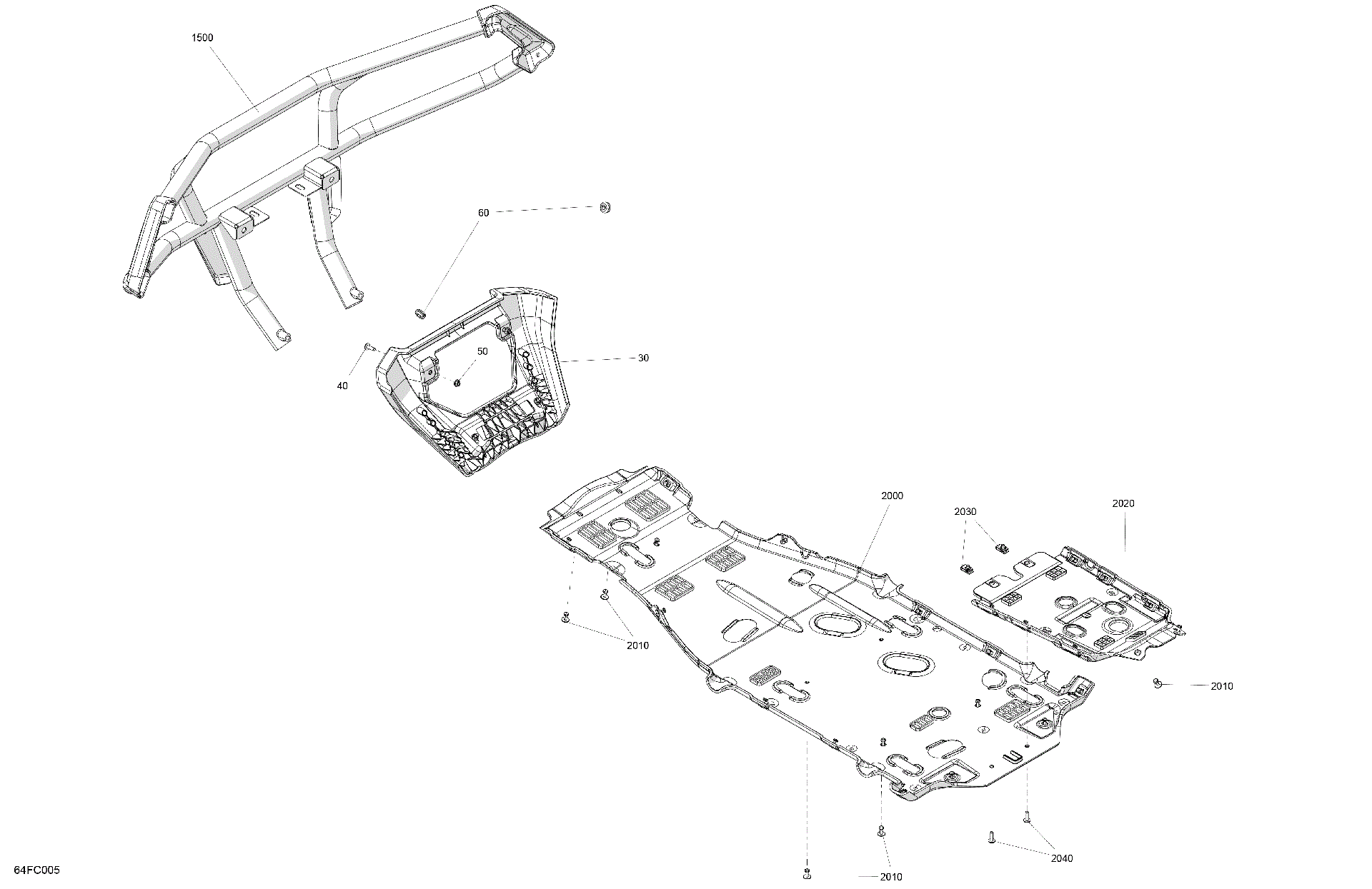 An Image of a Genuine Can-Am Parts Schematic Diagram showing the schematic - BODY - SKID PLATE AND BUMPER