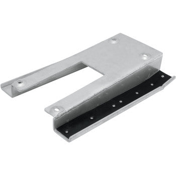The Honda Swingarm Skid Plate by Motorsport Products is a metal U-shaped bracket with a flat base, four pre-drilled holes, and a black strip—perfect for rear brake rotor protection or ATV skid plate setups.