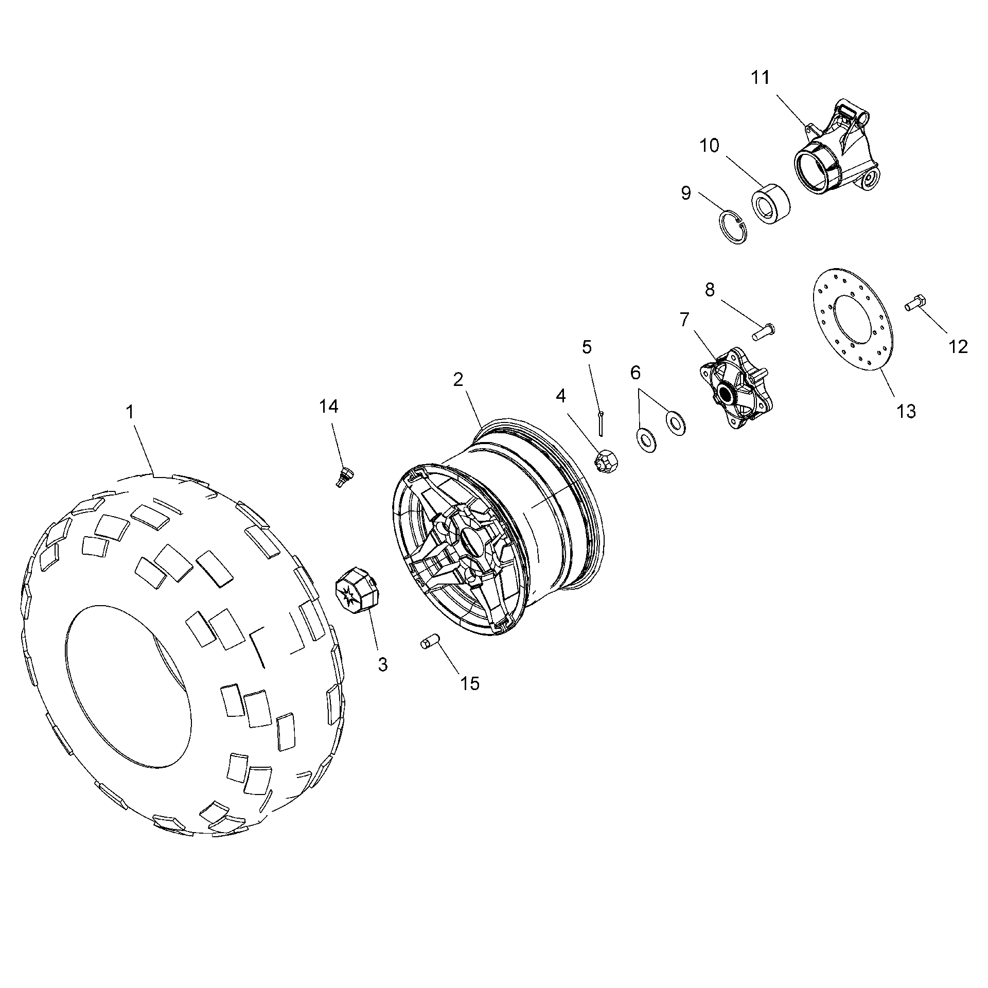 An Image of a Genuine Polaris Parts Schematic Diagram showing the schematic - WHEELS: REAR TIRE and BRAKE DISC - 2018 POLARIS SPORTSMAN TOURING 570 EFI/EPS