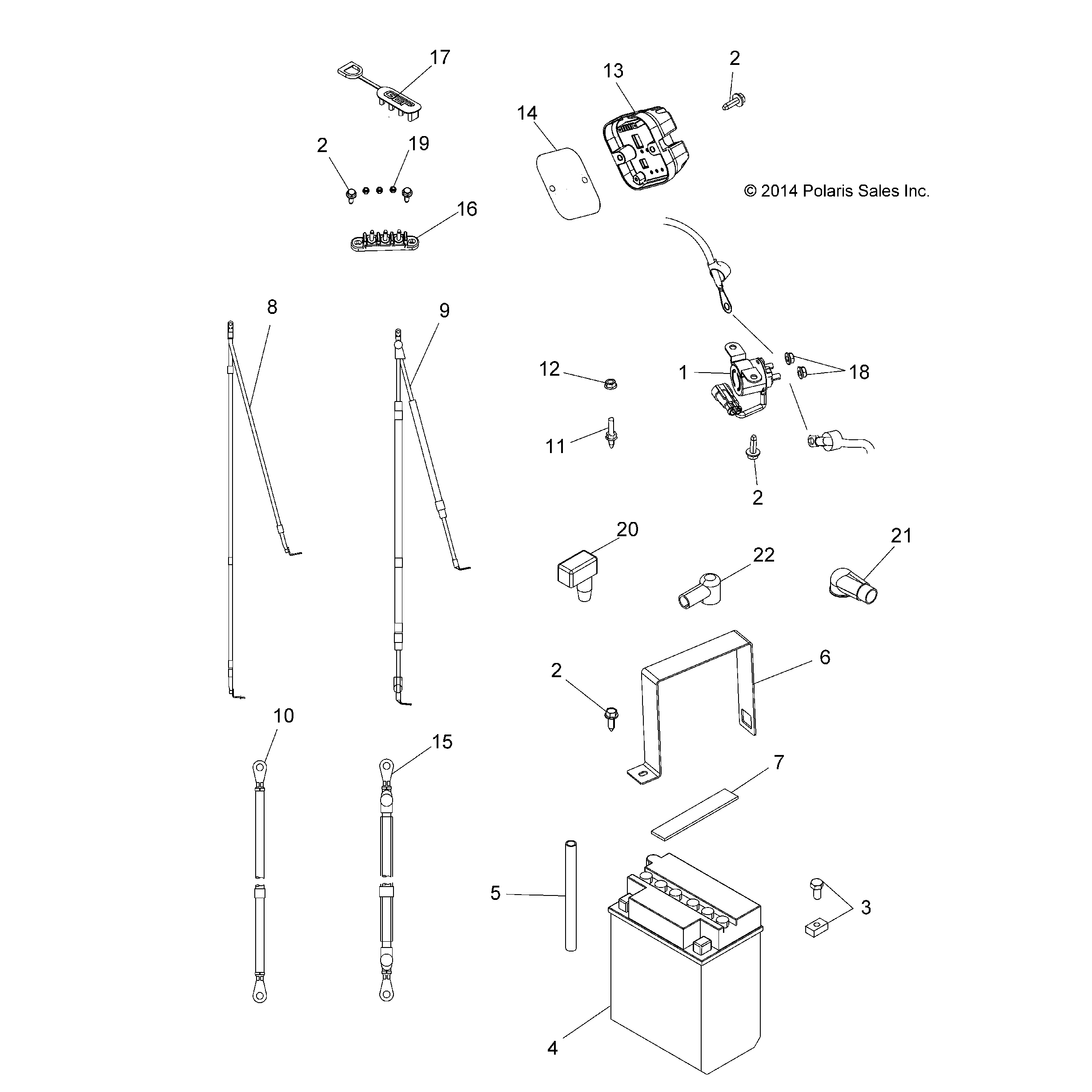 An Image of a Genuine Polaris Parts Schematic Diagram showing the schematic - ELECTRICAL: BATTERY - 2016 POLARIS ACE 570 EFI