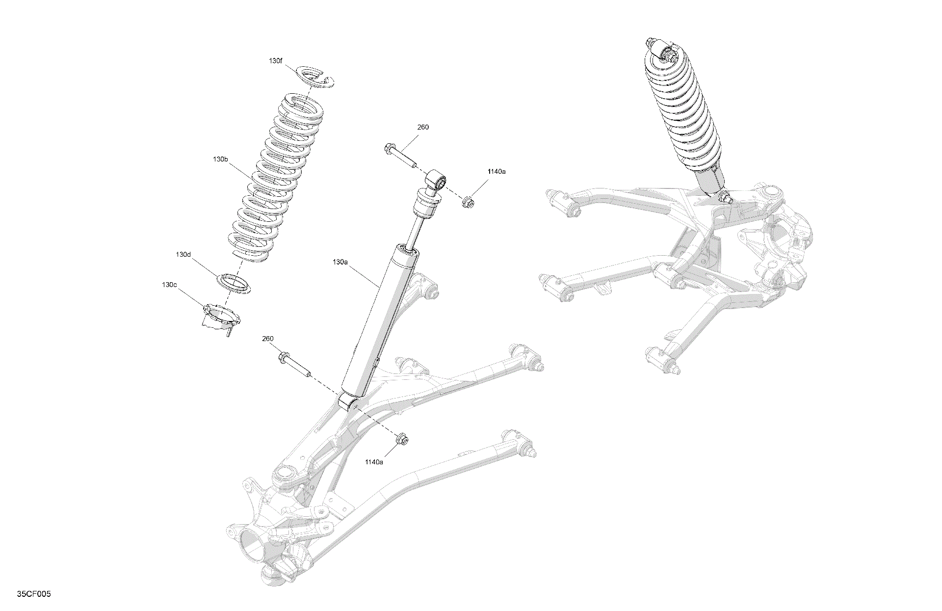 An Image of a Genuine Can-Am Parts Schematic Diagram showing the schematic - SUSPENSION - FRONT SHOCKS