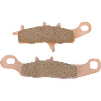 Pair of copper-colored EBC sintered brake pads with friction material surface and extended metal tabs for offroad UTV use.