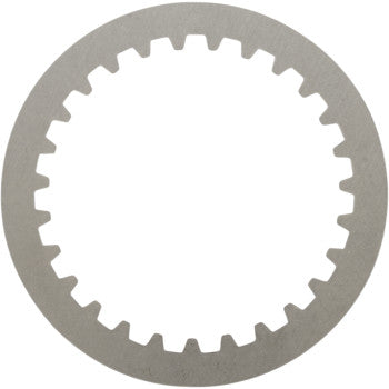 The Barnett Clutch Drive Plate is a round, flat metal disc with evenly spaced rectangular notches along its inner edge, resembling a gear. Proudly made in the USA, it is shown against a plain white background.