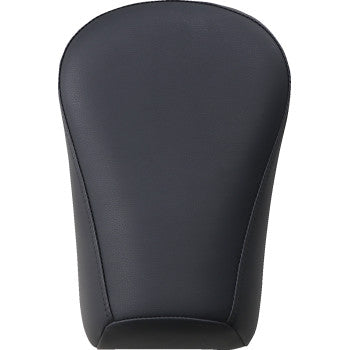 A black Saddlemen Renegade Pillion Pad - Plain - 9, featuring a smooth, leather-padded surface and rounded top, viewed from above on a white background—ideal for the Scout Bobber.