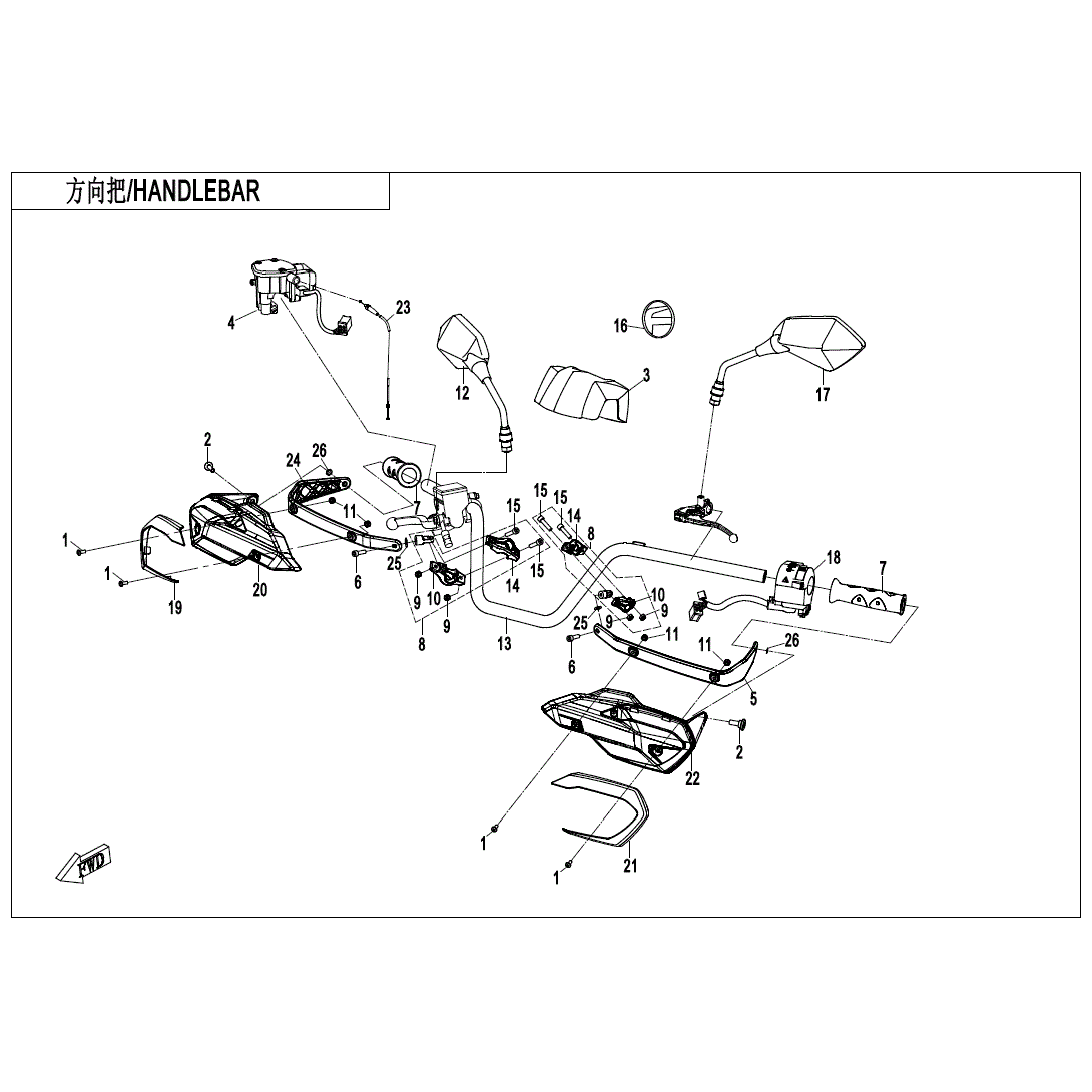An Image of a genuine CFMOTO Parts Schematic Diagram showing the group - HANDLEBAR (NA) - 2021 CFMOTO CFORCE 800 XC