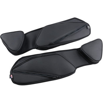 Two Door Bag Black armrest covers by Bs Sand, featuring zippers and mesh storage pockets for convenience, are shown side by side on a white background, designed for ergonomic support.