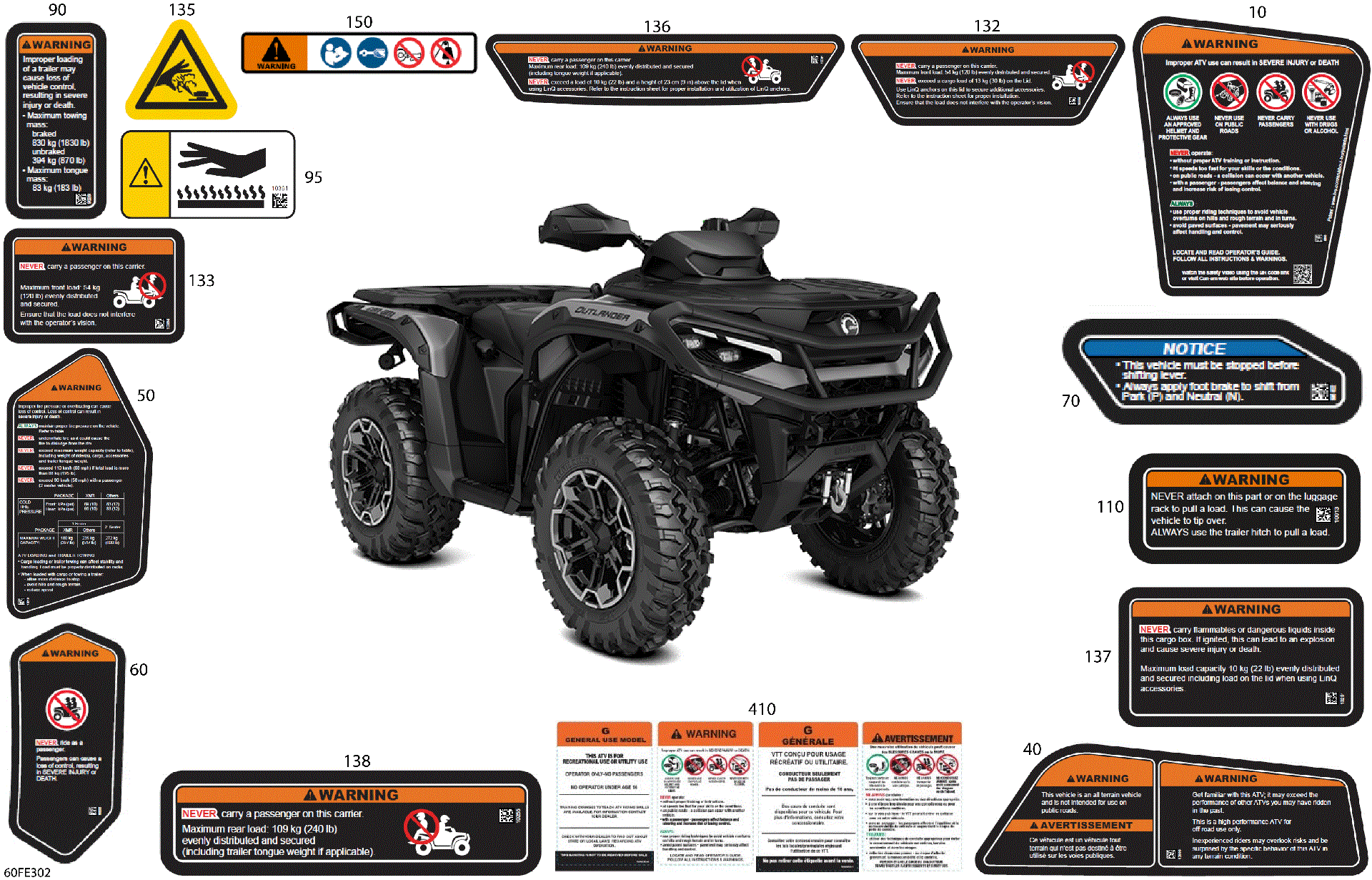 An Image of a Genuine Can-Am Parts Schematic Diagram showing the schematic - BODY - WARNING DECALS