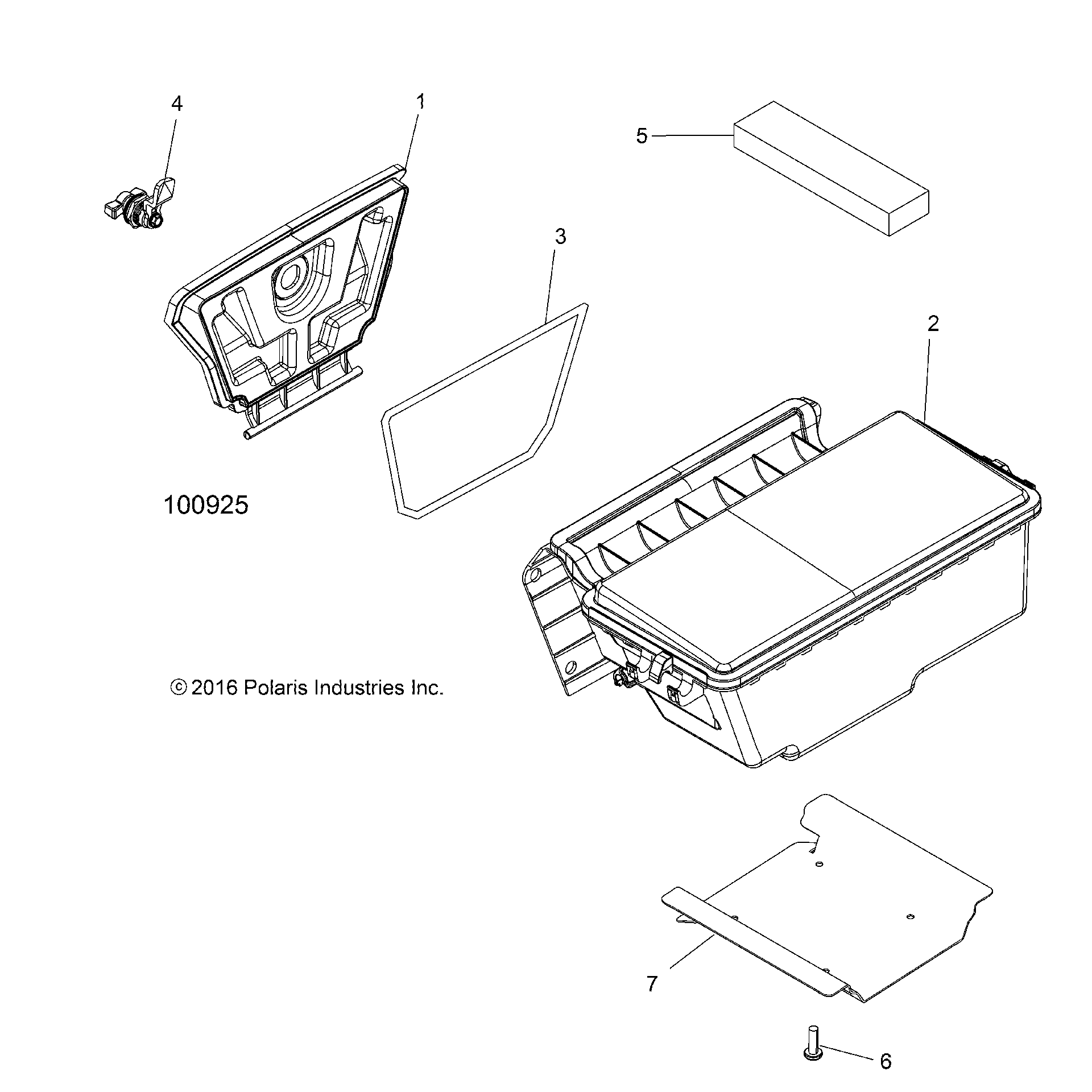 An Image of a Genuine Polaris Parts Schematic Diagram showing the schematic - BODY: STORAGE REAR - 2019 POLARIS SPORTSMAN XP 1000 HIGH LIFTER
