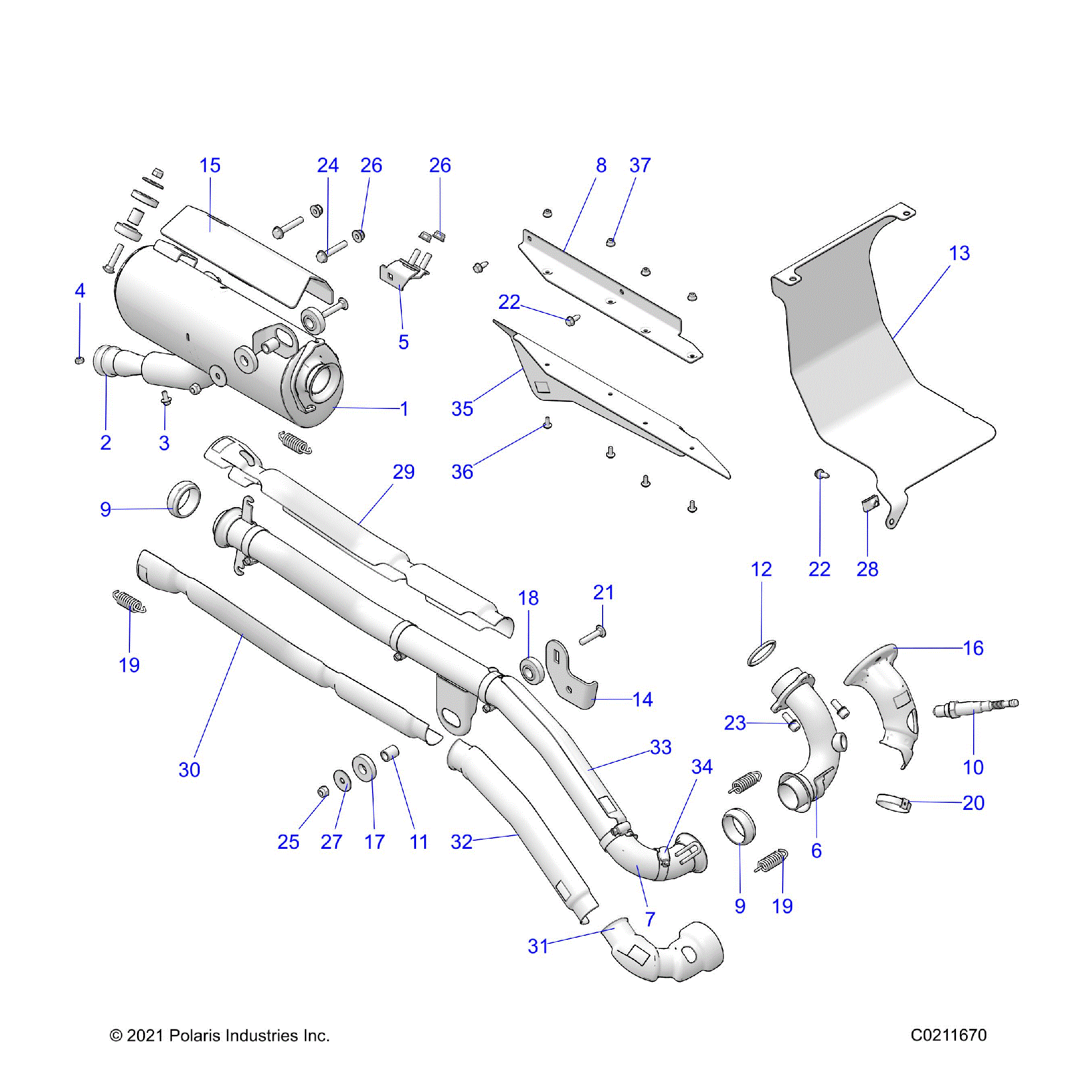 An Image of a Genuine Polaris Parts Schematic Diagram showing the schematic - ENGINE: EXHAUST EVAP - 2022 POLARIS SPORTSMAN TOURING 570 PREMIUM