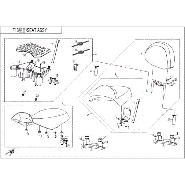 An Image of a genuine CFMOTO Parts Schematic Diagram showing the group - SEAT ASSY - 2015 CFMOTO CFORCE 800 X8