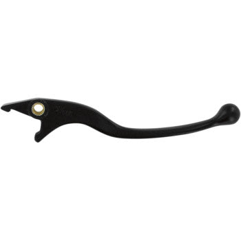 The Lever Right Hand Black by Moose Offroad is a black metal ergonomic clutch lever with a curved shape, rounded end, and mounting hole, crafted from durable aluminum alloy for enhanced performance.