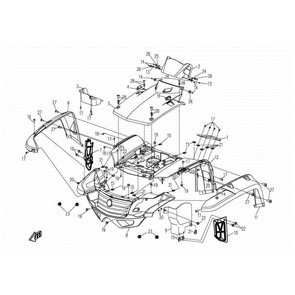 An Image of a genuine CFMOTO Parts Schematic Diagram showing the group - PLASTIC PARTS-01 - 2016 CFMOTO CFORCE 500 SWB