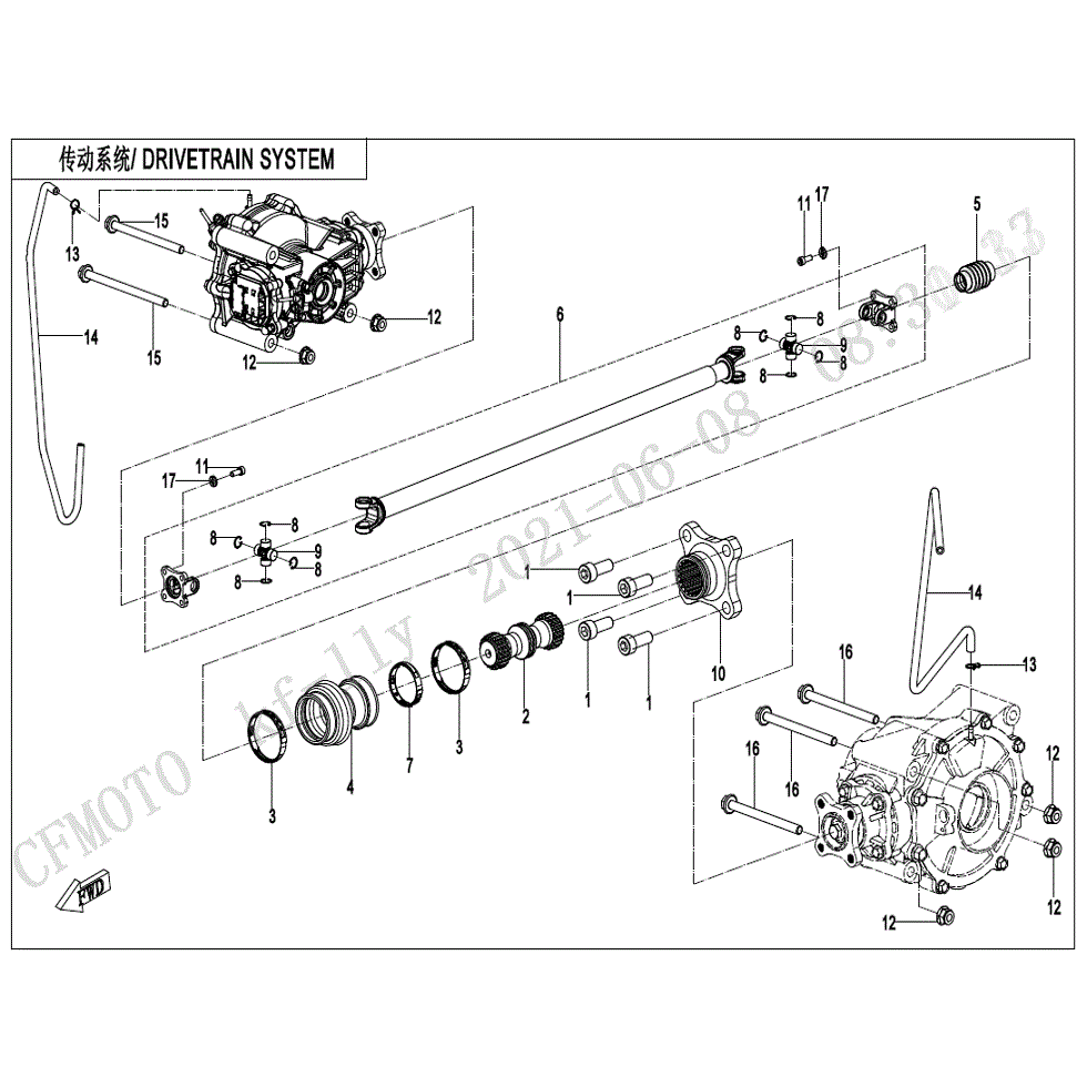 An Image of a Genuine CFMOTO Parts Schematic Diagram showing the schematic - DRIVETRAIN SYSTEM - 2022 CFMOTO UFORCE 1000