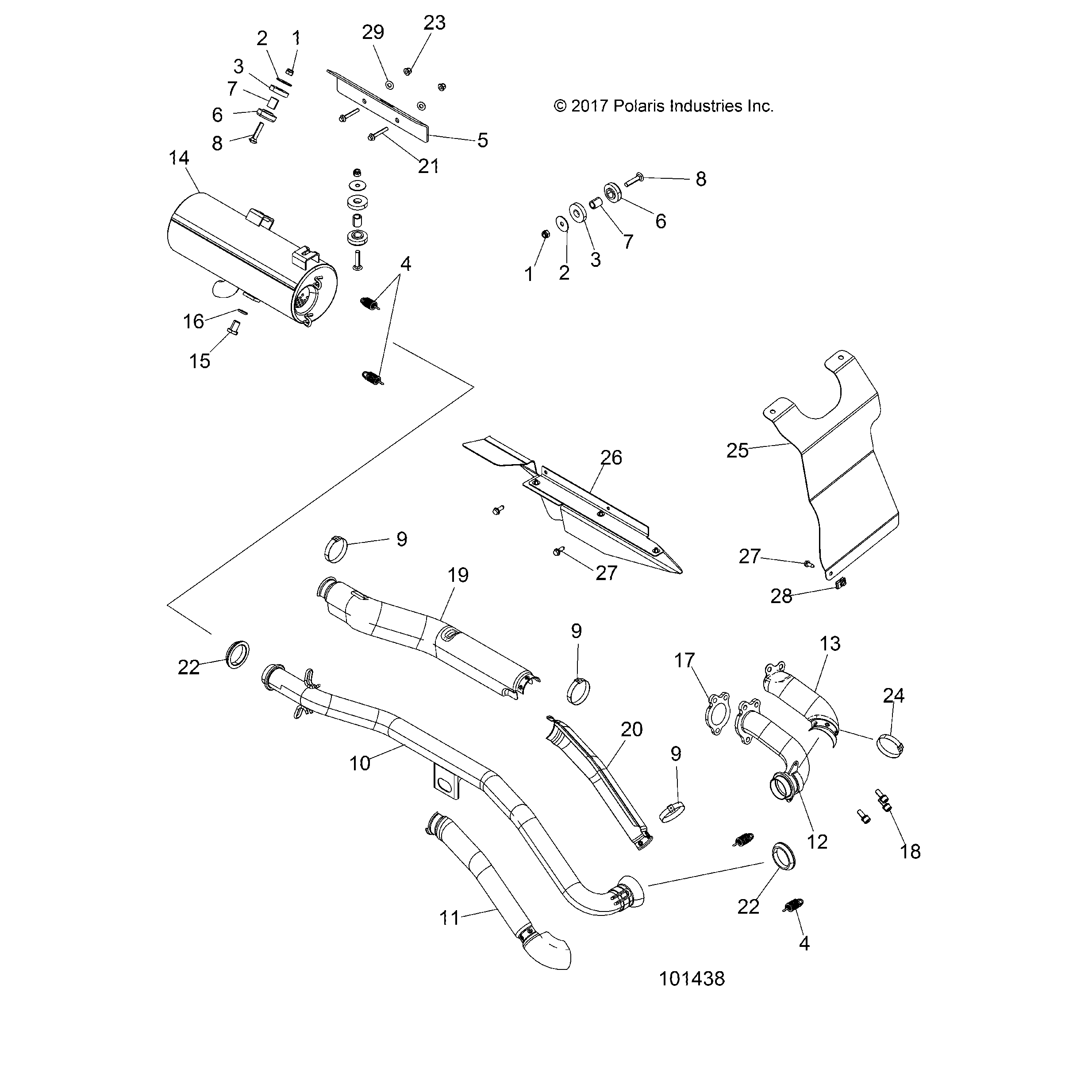 An Image of a Genuine Polaris Parts Schematic Diagram showing the schematic - ENGINE: EXHAUST - 2018 POLARIS SPORTSMAN 450 HO