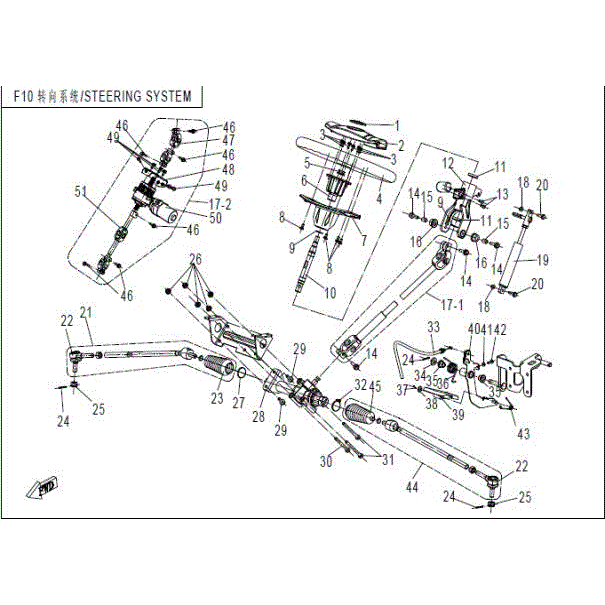 An Image of a Genuine CFMOTO Parts Schematic Diagram showing the schematic - STEERING SYSTEM - 2016 CFMOTO ZFORCE 800 EX