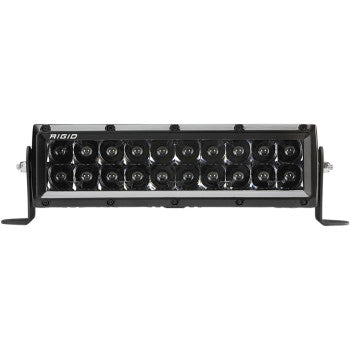The E-Series PRO LED Light 10" Spot Black by Rigid Industries features a rectangular black UV polyester powder-coated housing with multiple round LEDs, aluminum alloy heatsink, dual side brackets, and the Rigid brand name on the upper left corner.