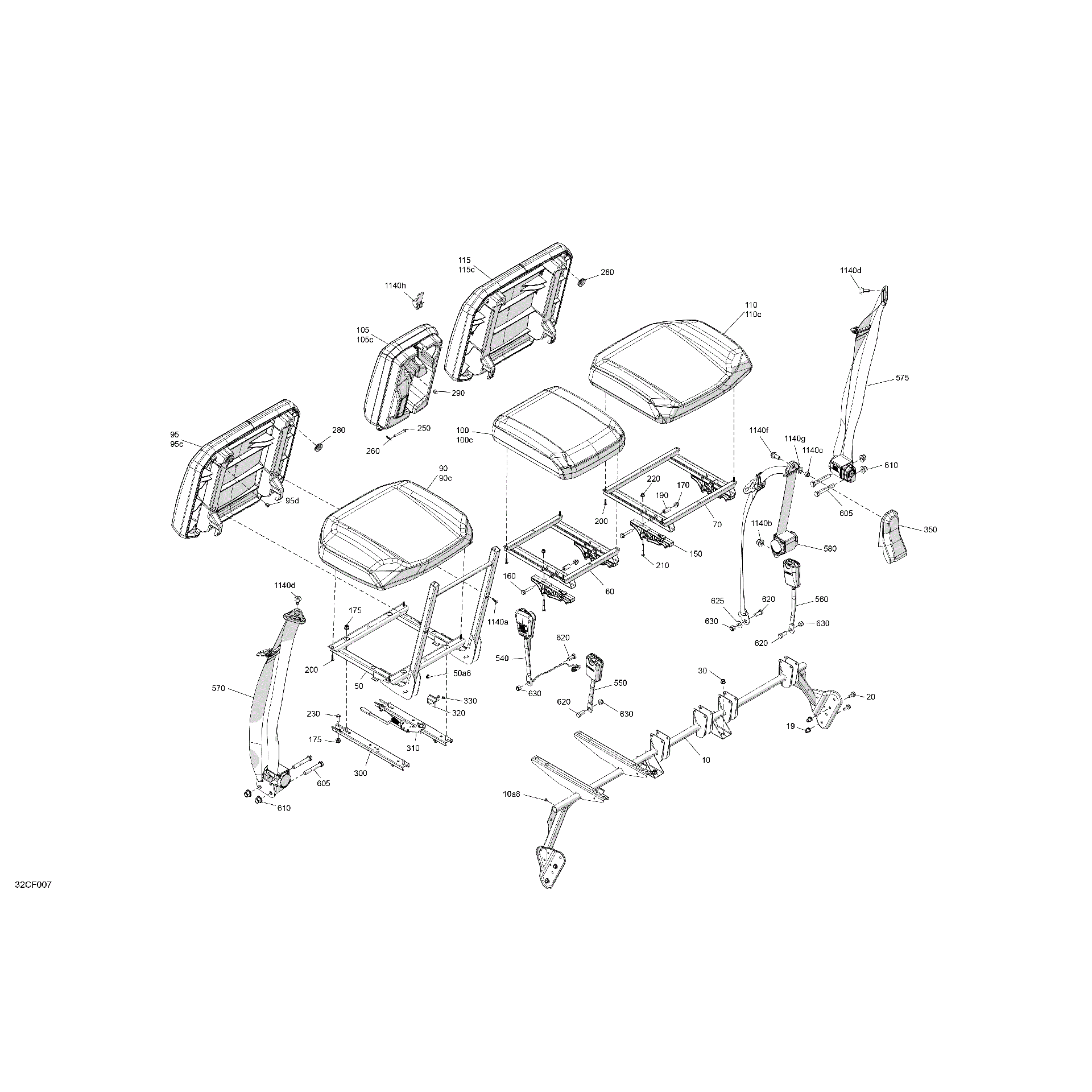 An Image of a Genuine Can-Am Parts Schematic Diagram showing the schematic - BODY - SEAT - FRONT SECTION