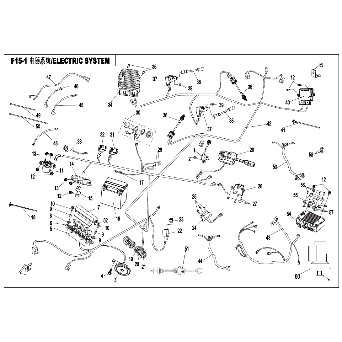 An Image of a Genuine CFMOTO Parts Schematic Diagram showing the schematic - ELECTRIC SYSTEM - 2021 CFMOTO UFORCE 800