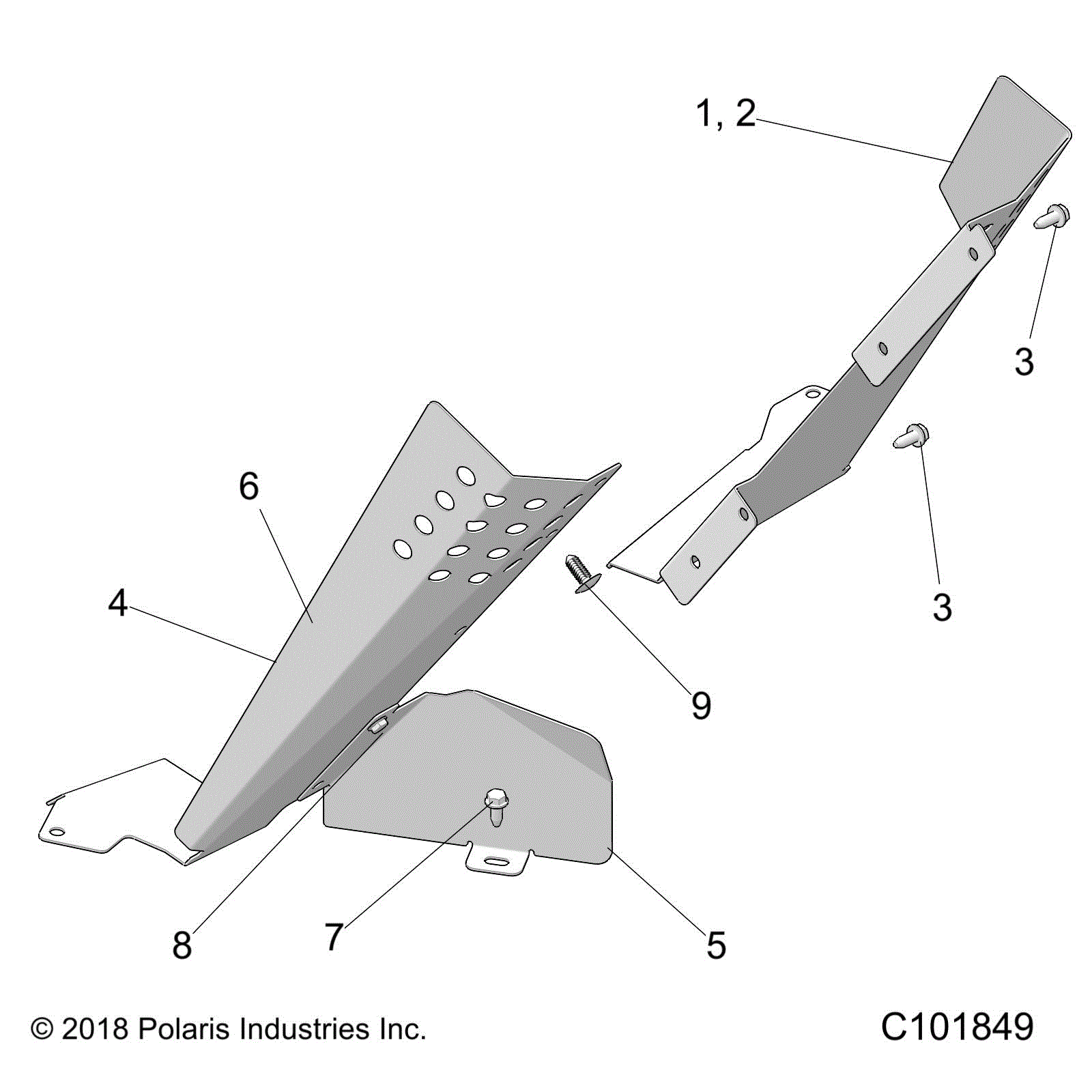 An Image of a Genuine Polaris Parts Schematic Diagram showing the schematic - BODY: DEBRIS SHIELDS - 2018 POLARIS SPORTSMAN 570 EFI UTE