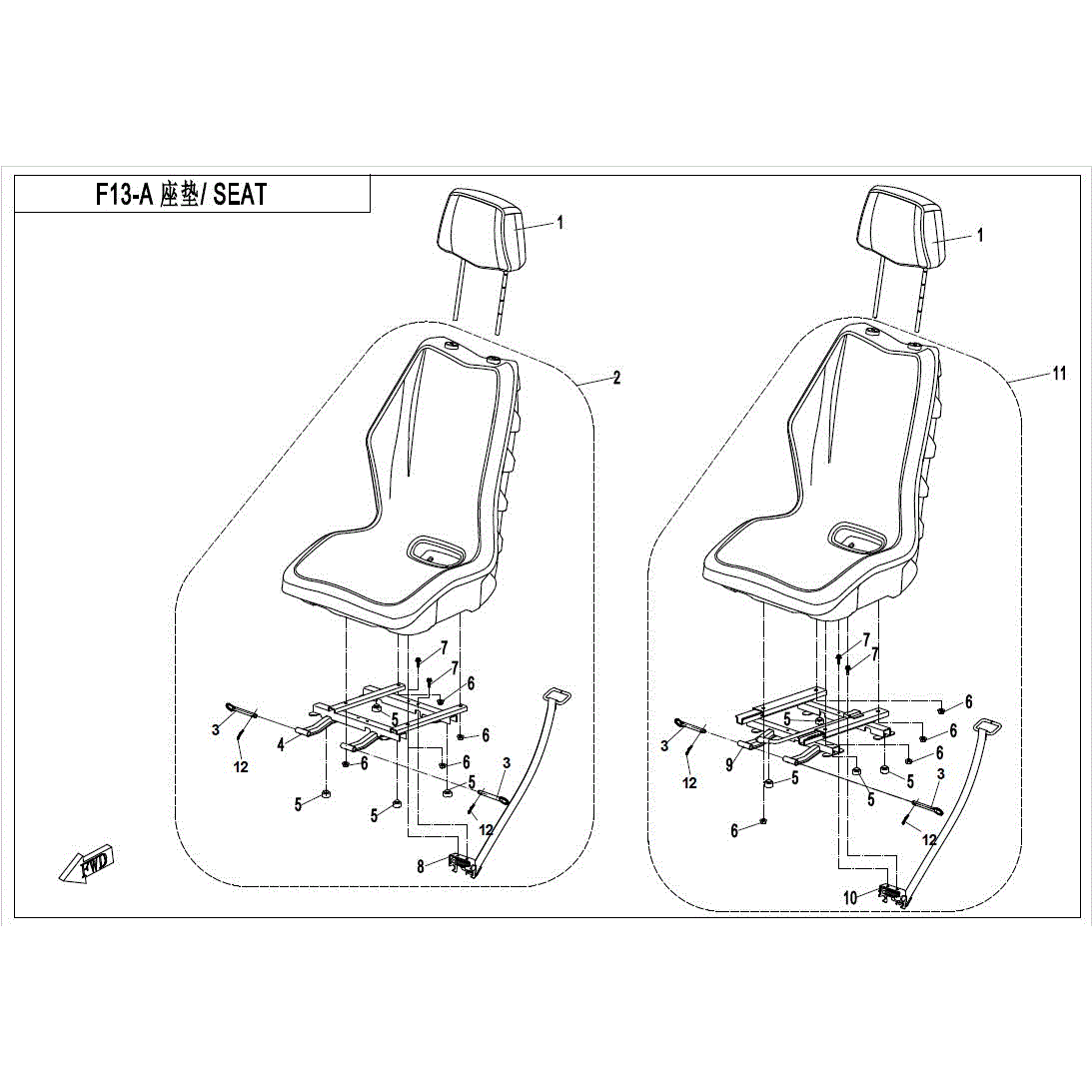 An Image of a Genuine CFMOTO Parts Schematic Diagram showing the schematic - SEAT ASSY - 2017 CFMOTO UFORCE 800 EPS