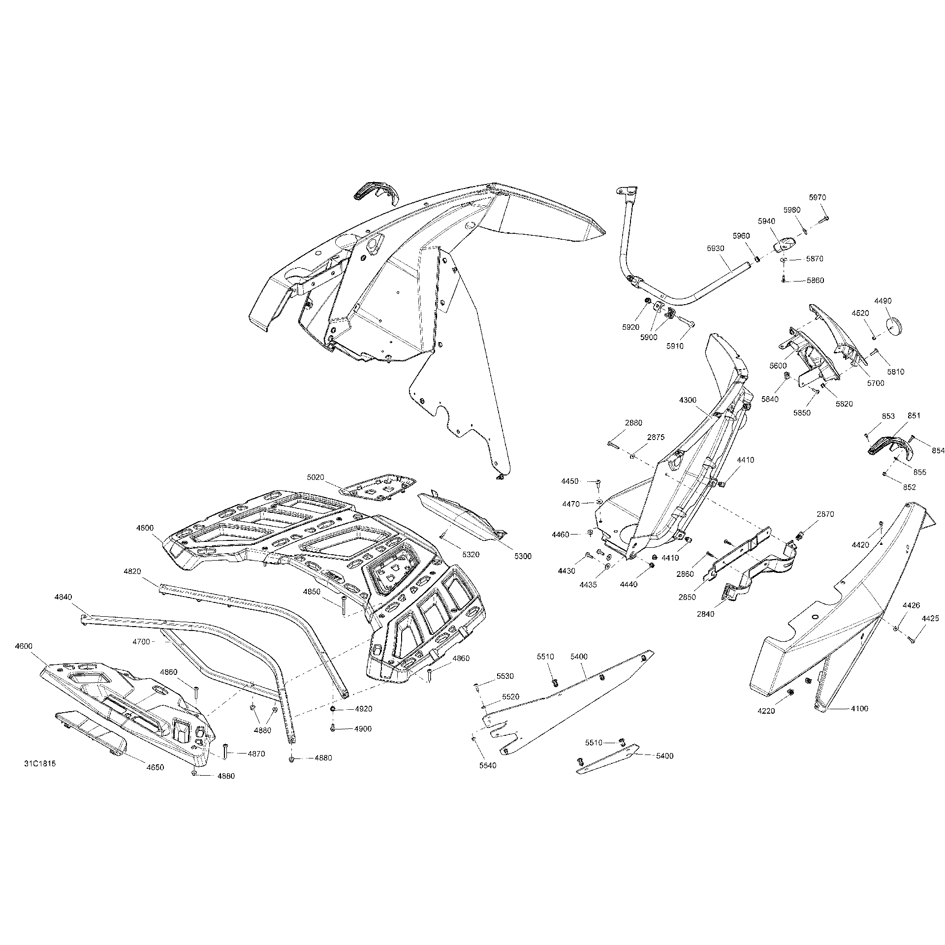 An Image of a Genuine Can-Am Parts Schematic Diagram showing the schematic - BODY REAR PART MAVERICK - GULFSTREAM BLUE MODELS