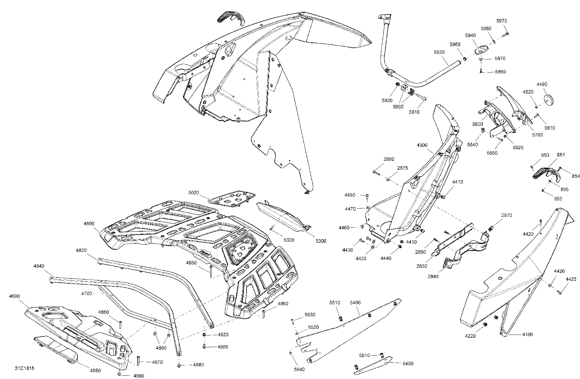An Image of a Genuine Can-Am Parts Schematic Diagram showing the schematic - BODY REAR PART MAVERICK - BRIGHT WHITE MODELS