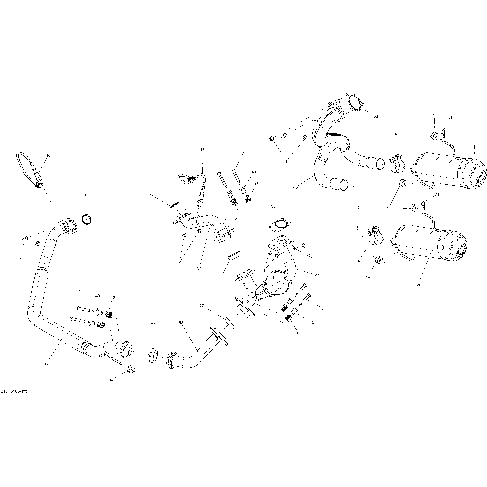 An Image of a Genuine Can-Am Parts Schematic Diagram showing the schematic - EXHAUST SYSTEM _TURBO_21C1511B