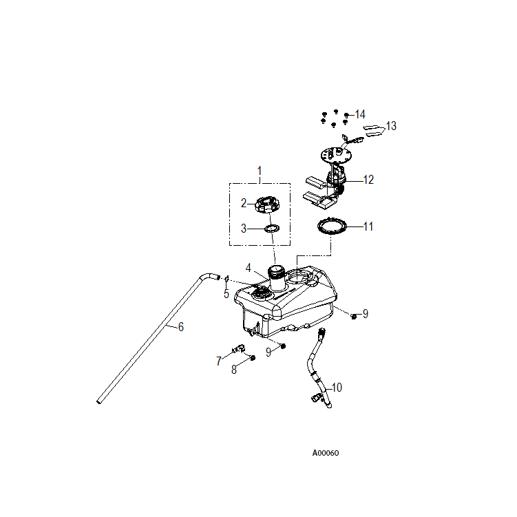 An Image of a Genuine Polaris Parts Schematic Diagram showing the schematic - BODY: FUEL TANK ASM. - 2017 POLARIS OUTLAW 110