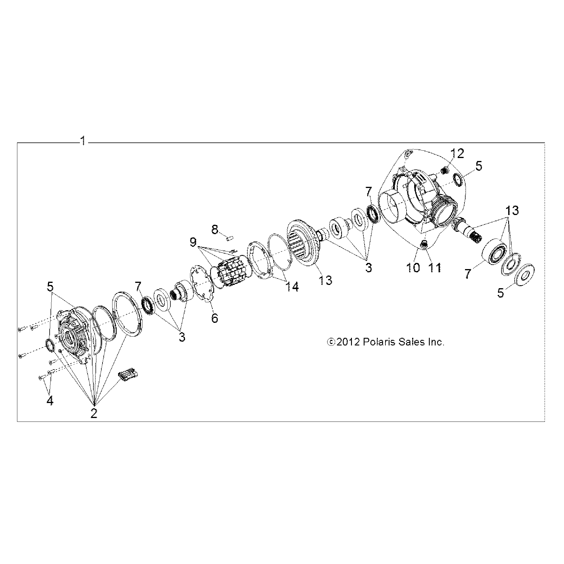 An Image of a Genuine Polaris Parts Schematic Diagram showing the schematic - DRIVE TRAIN: FRONT GEARCASE INTERNALS - 2015 POLARIS SPORTSMAN ACE 325 EFI