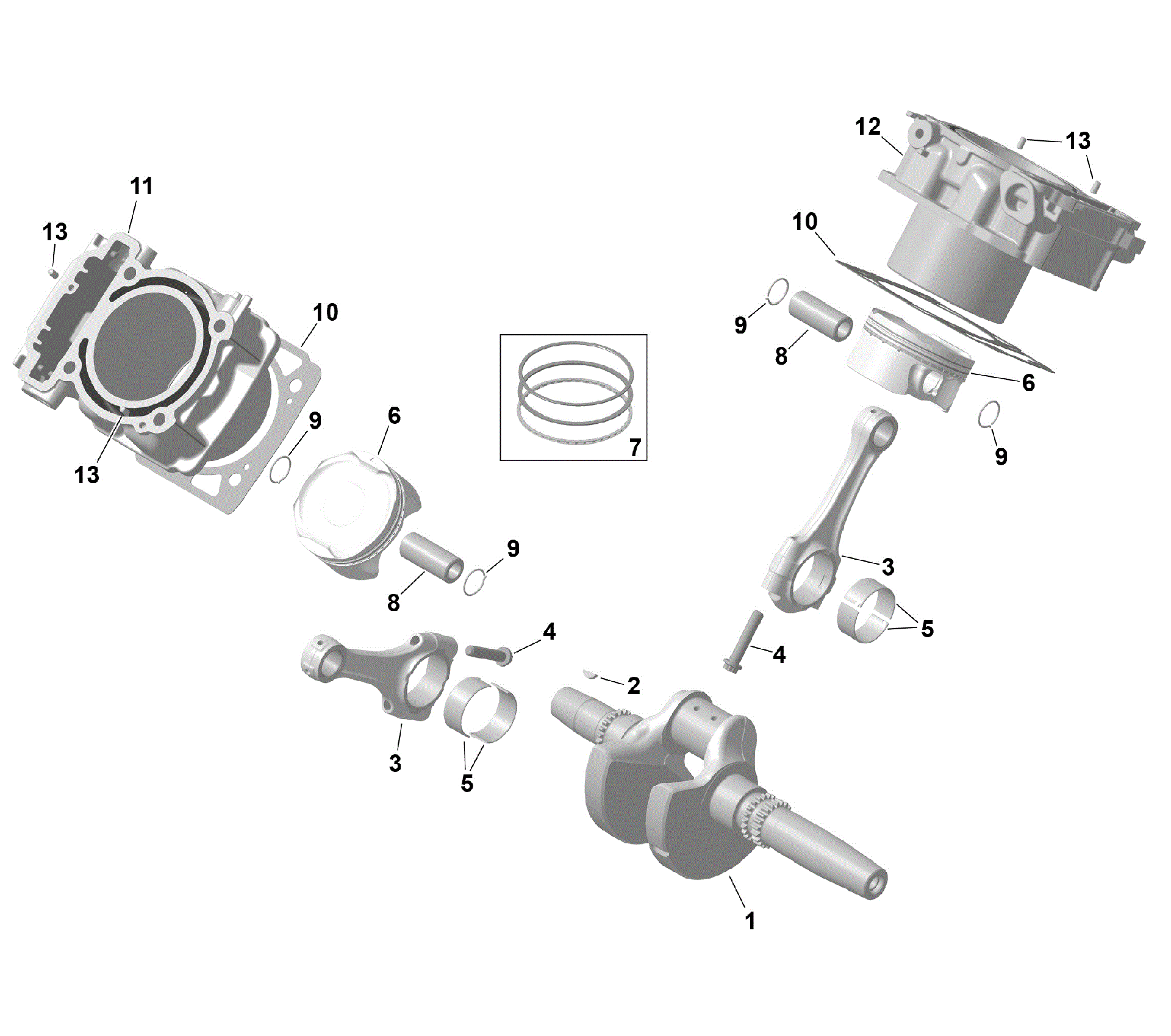An Image of a Genuine Can-Am Parts Schematic Diagram showing the schematic - ROTAX - CRANKSHAFT PISTONS AND CYLINDER