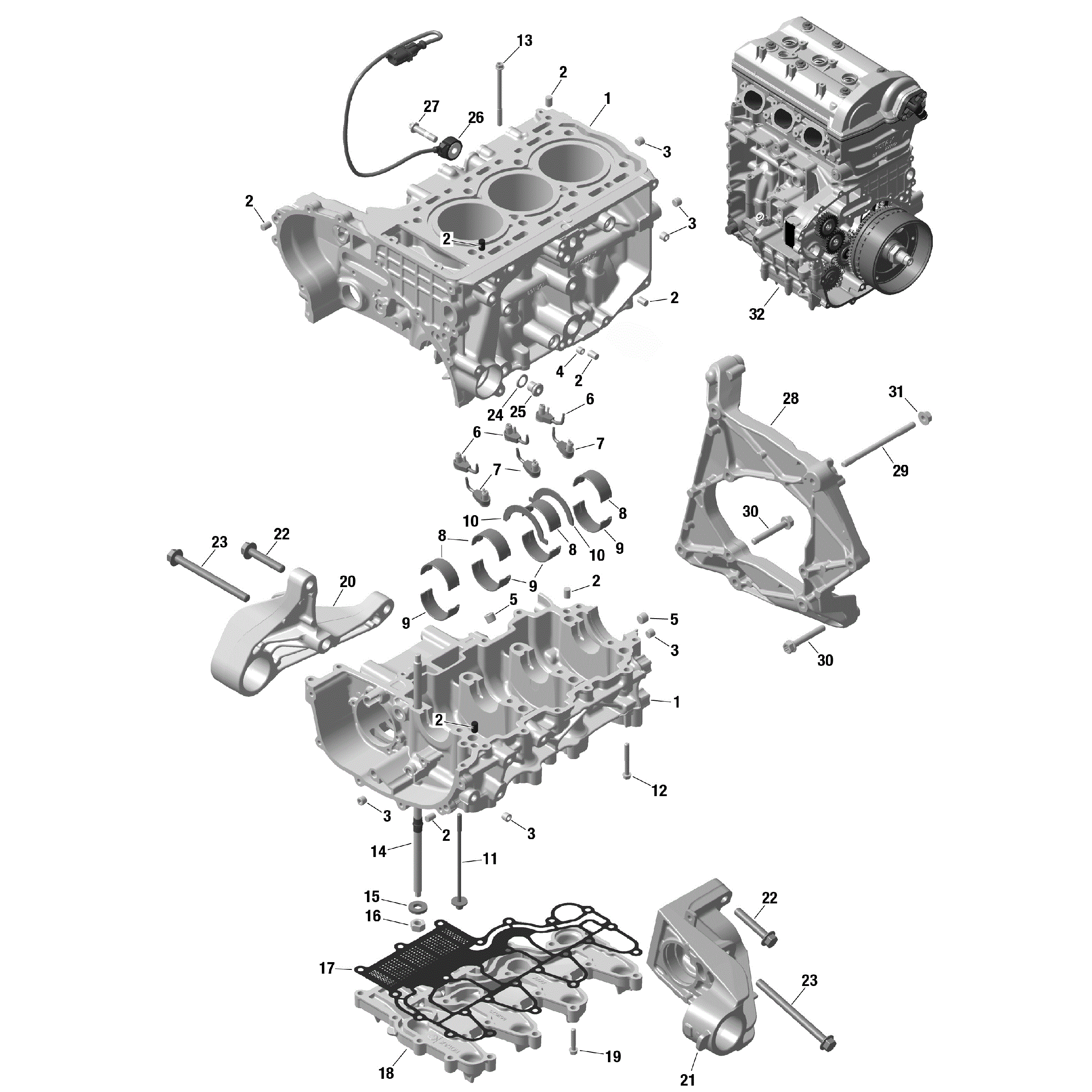 An Image of a Genuine Can-Am Parts Schematic Diagram showing the schematic - ROTAX - CRANKCASE