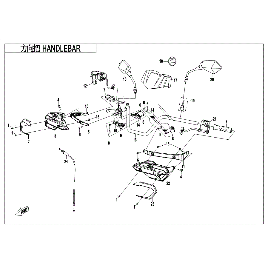 An Image of a genuine CFMOTO Parts Schematic Diagram showing the group - HANDLEBAR - 2019 CFMOTO CFORCE 600