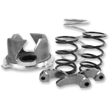 Steel clutch shoe assembly with two black coil springs and a smaller silver coil spring, all designed for offroad vehicle.